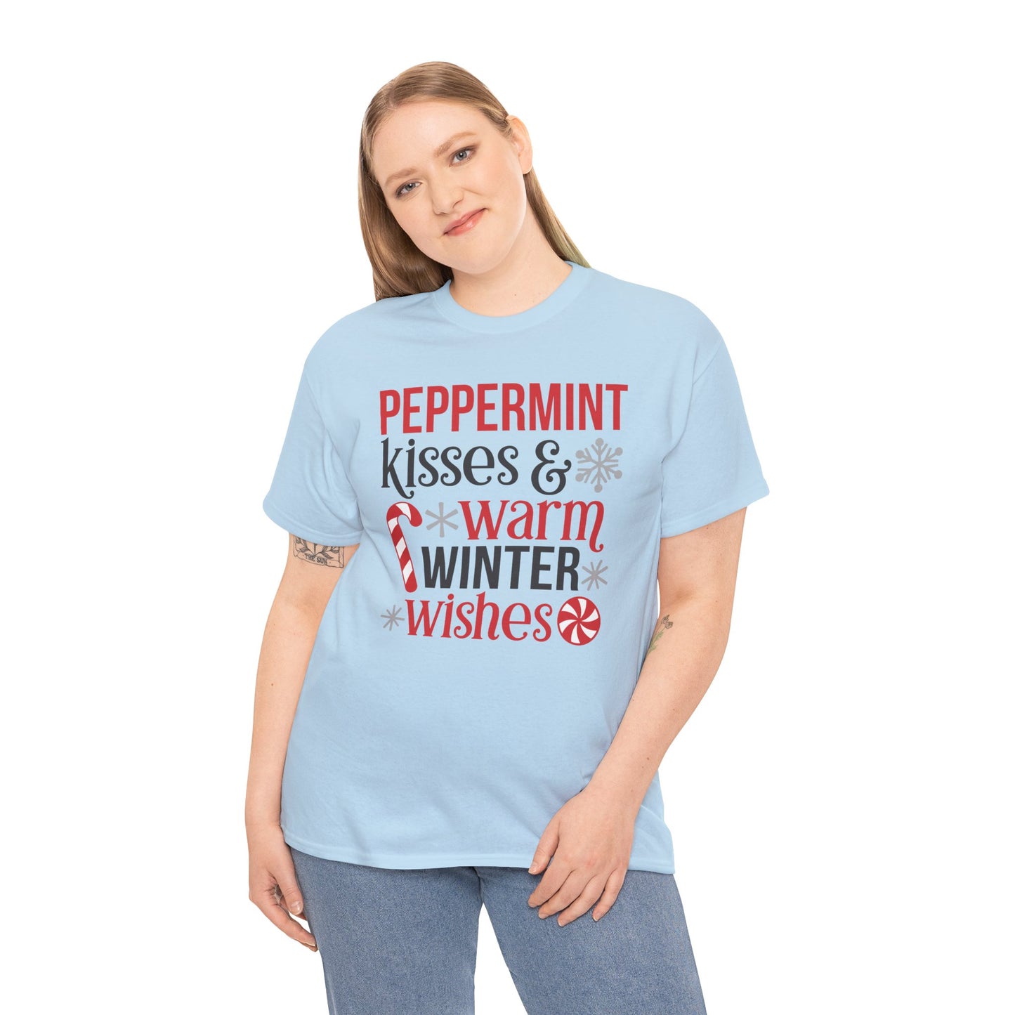 Peppermint Kisses and warm winter wishes Unisex Heavy Cotton Tee - sizes S - 5X