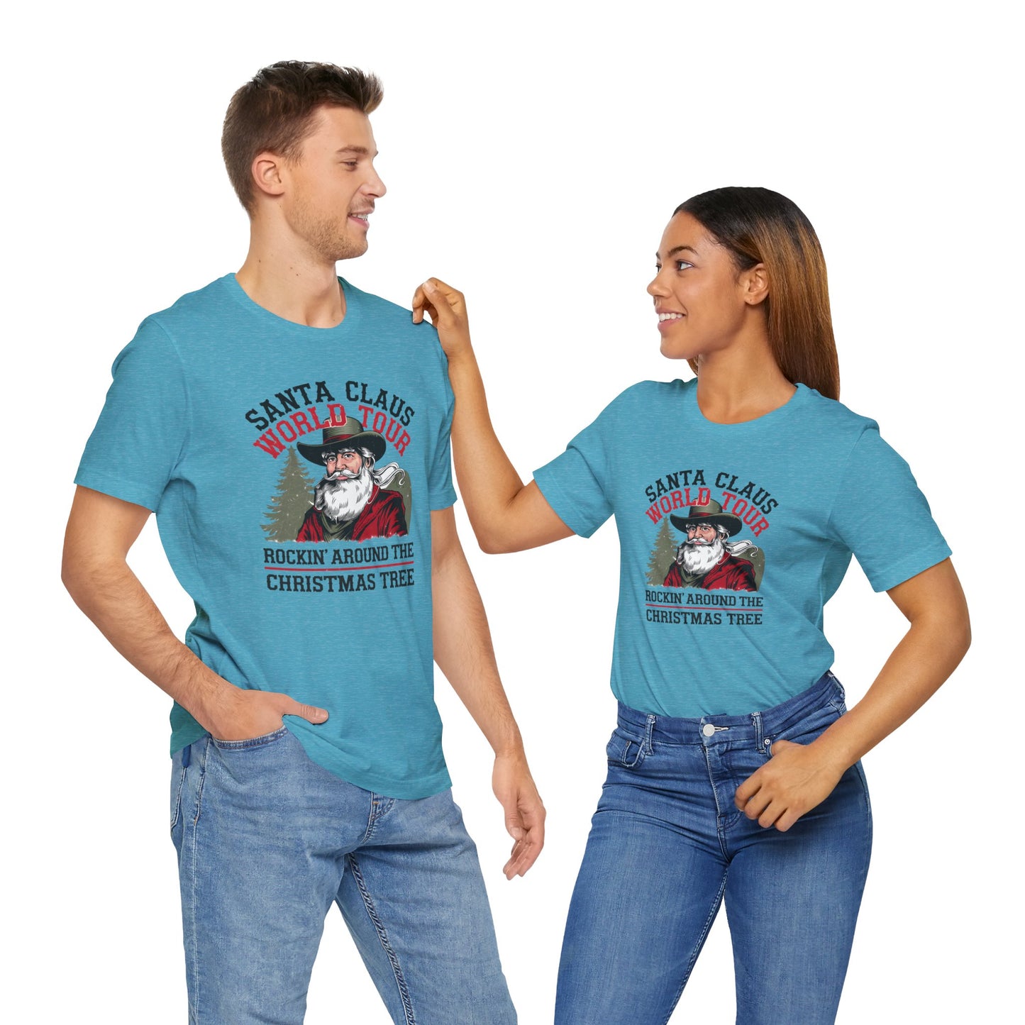 Santa's World Tour Rocking around the Christmas Tree Unisex Jersey Short Sleeve Tee - sizes S - 3X