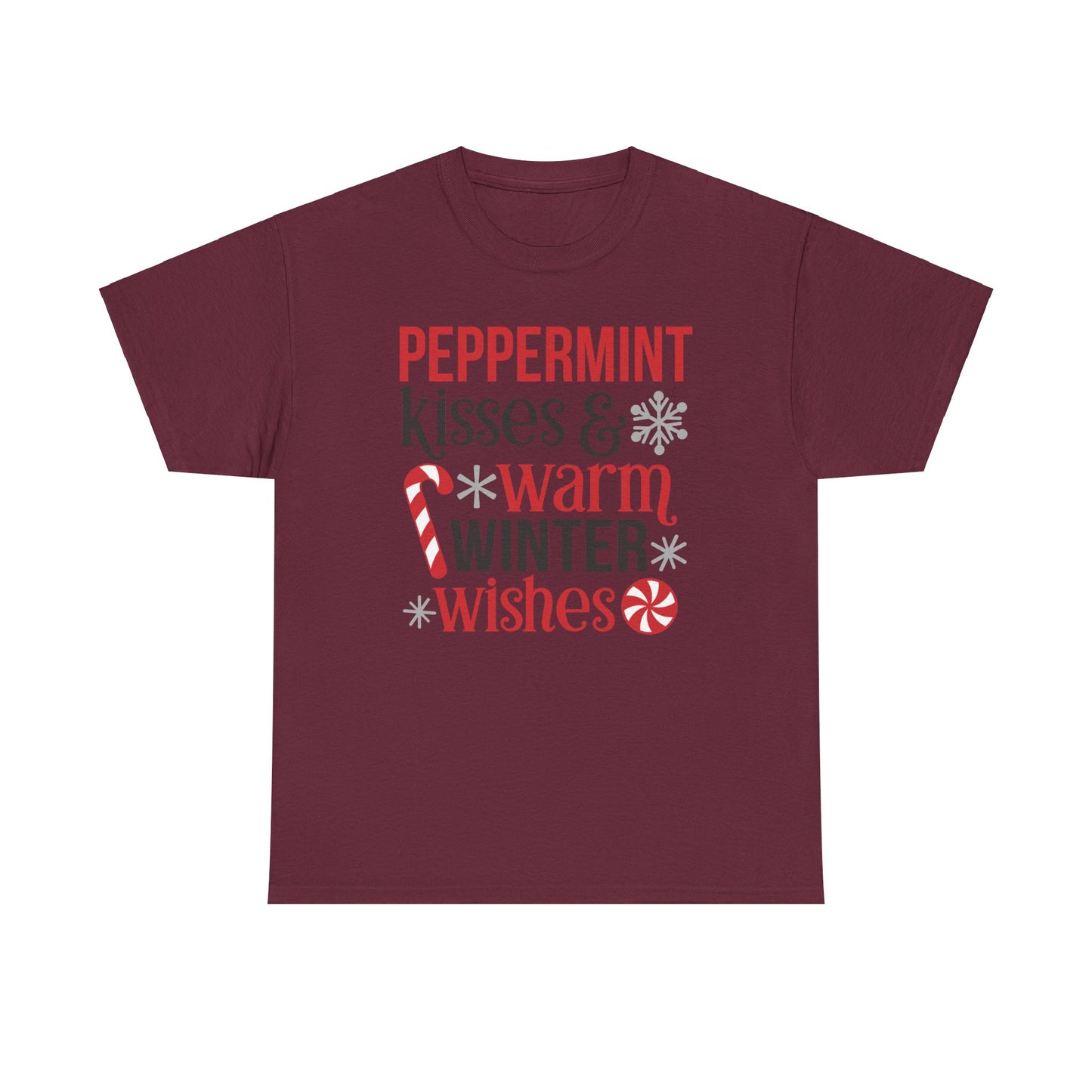 Peppermint Kisses and warm winter wishes Unisex Heavy Cotton Tee - sizes S - 5X