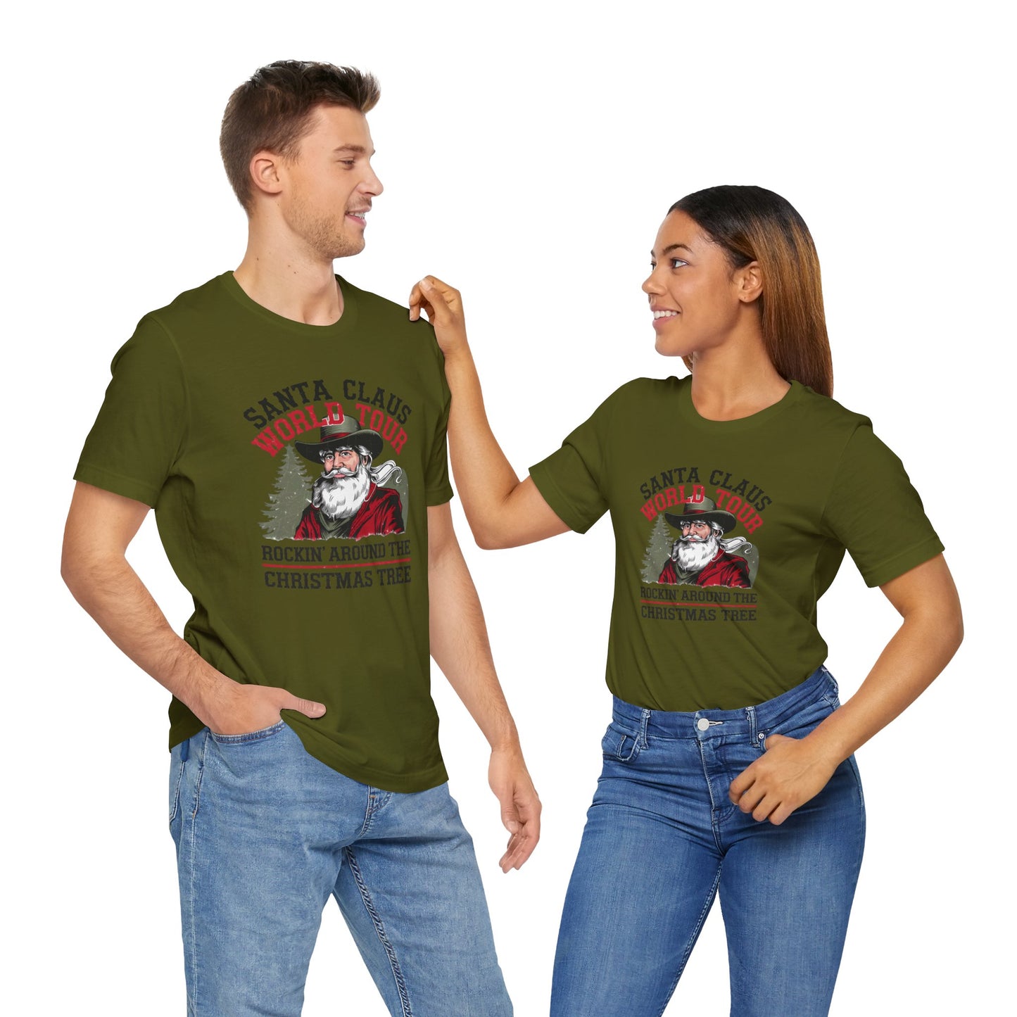 Santa Claus World tour Unisex Jersey Short Sleeve Tee - sizes S - 3X - Rocking around the Christmas Tree