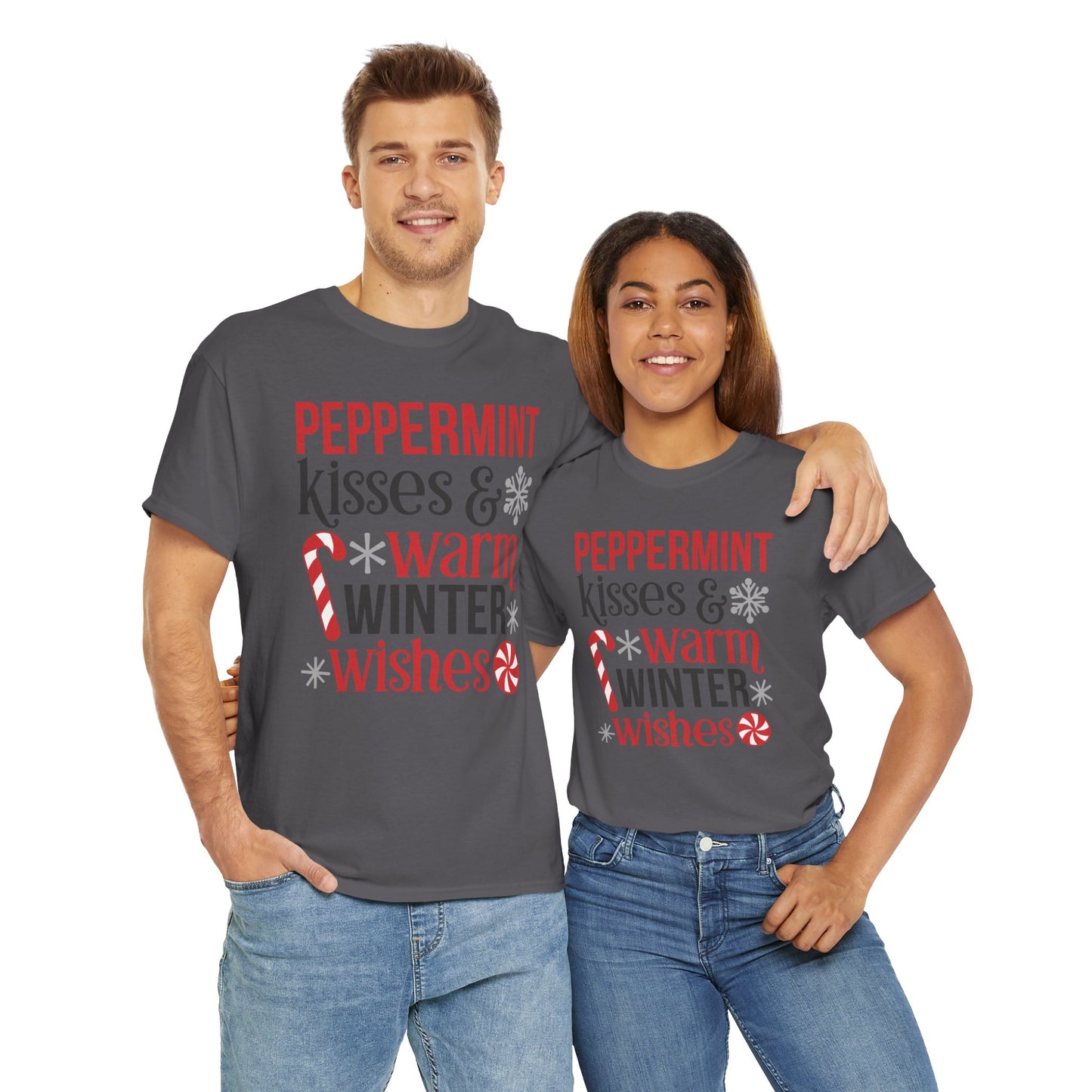Peppermint Kisses and warm winter wishes Unisex Heavy Cotton Tee - sizes S - 5X