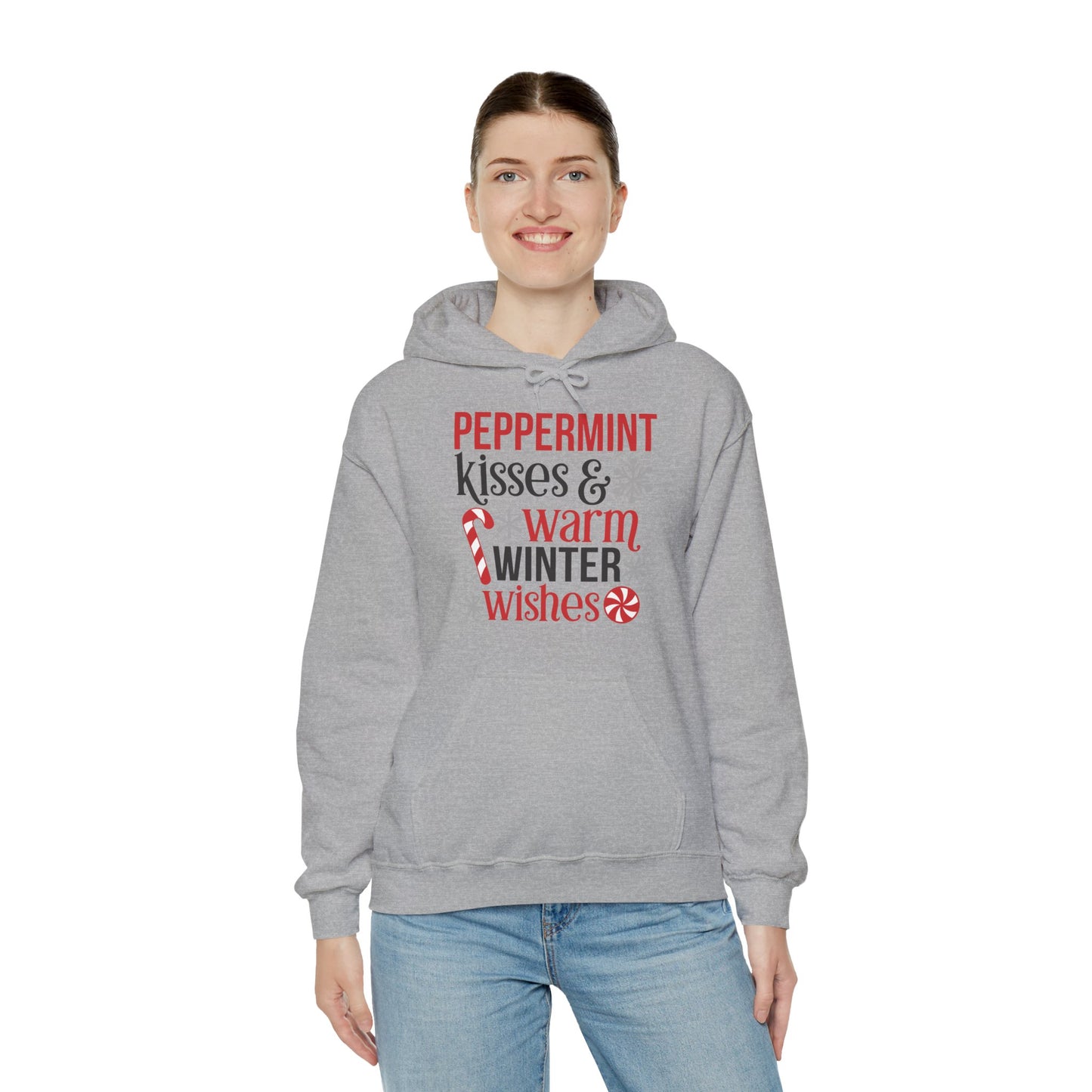 Peppermint Kisses and Warm Winter Wishes Unisex Heavy Blend™ Hooded Sweatshirt - sizes S - 3X