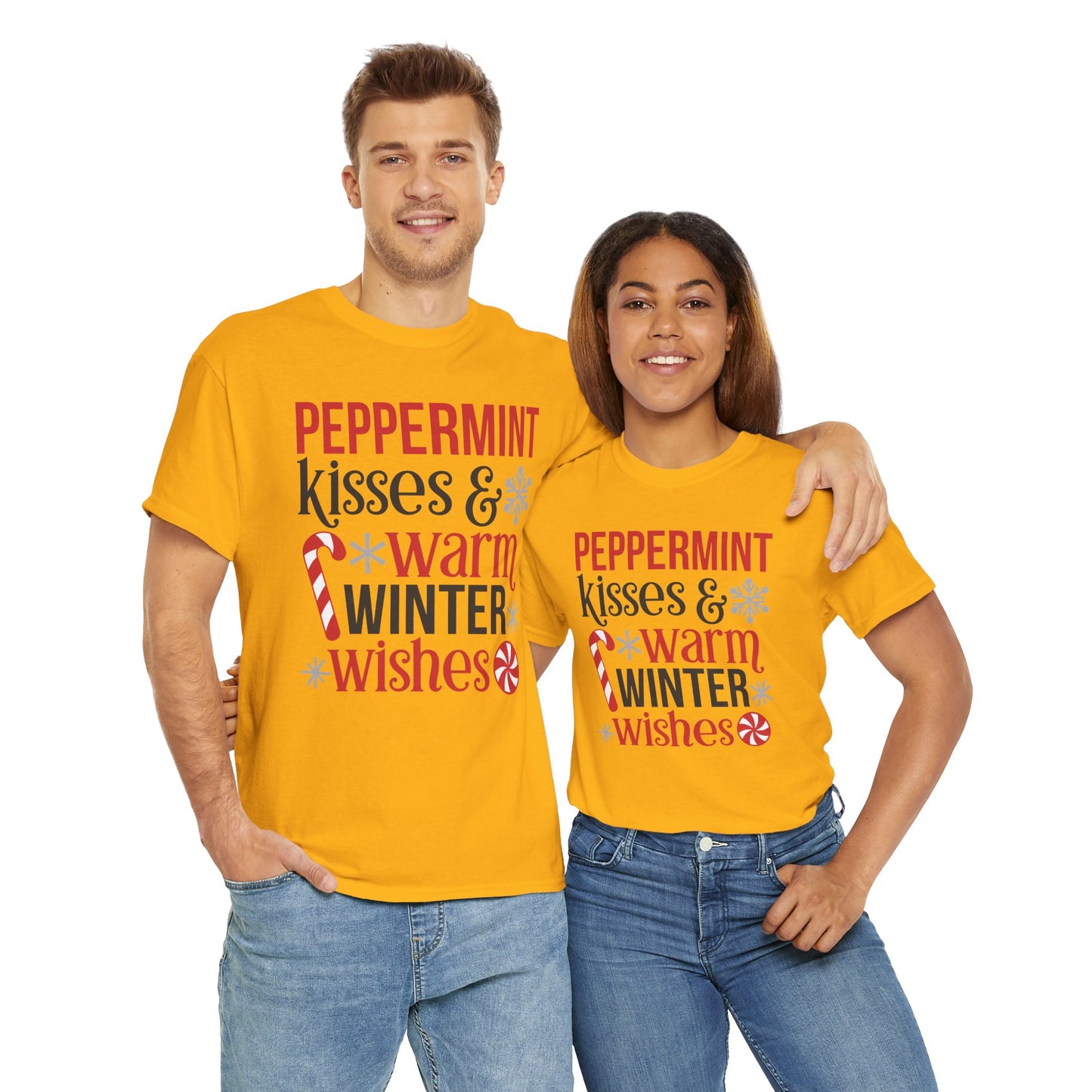 Peppermint Kisses and warm winter wishes Unisex Heavy Cotton Tee - sizes S - 5X