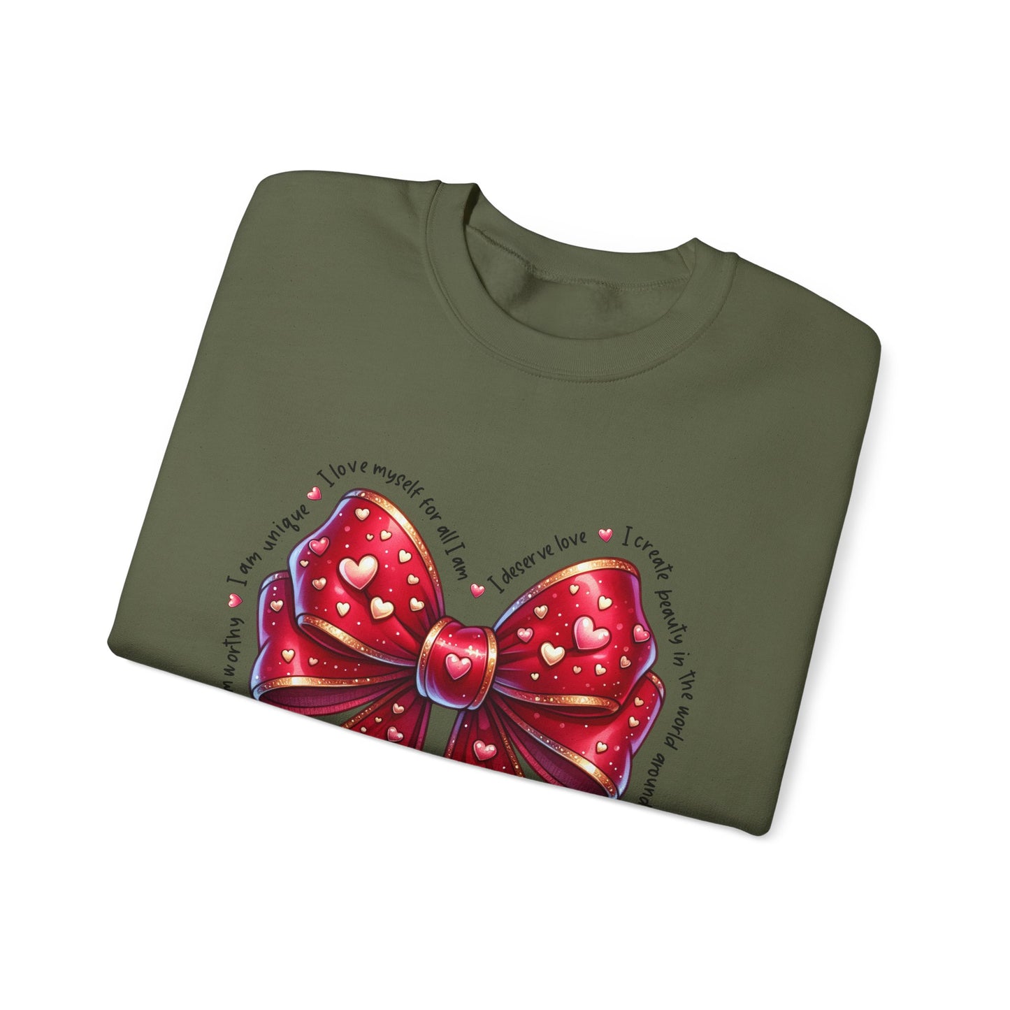 Bow Unisex Heavy Blend Crewneck Sweatshirt - Valentine's Day Warm & Cozy Girly Design