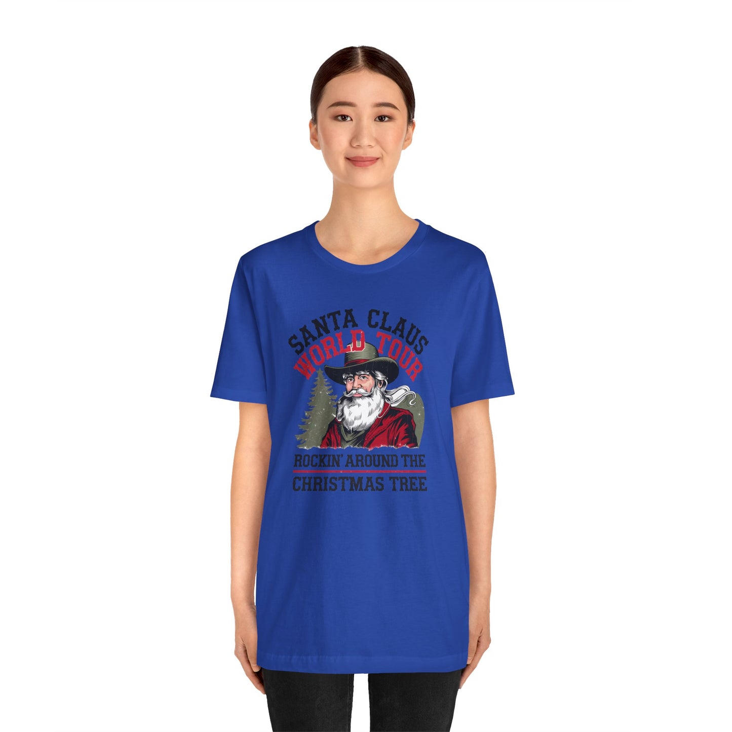 Santa's World Tour Rocking around the Christmas Tree Unisex Jersey Short Sleeve Tee - sizes S - 3X