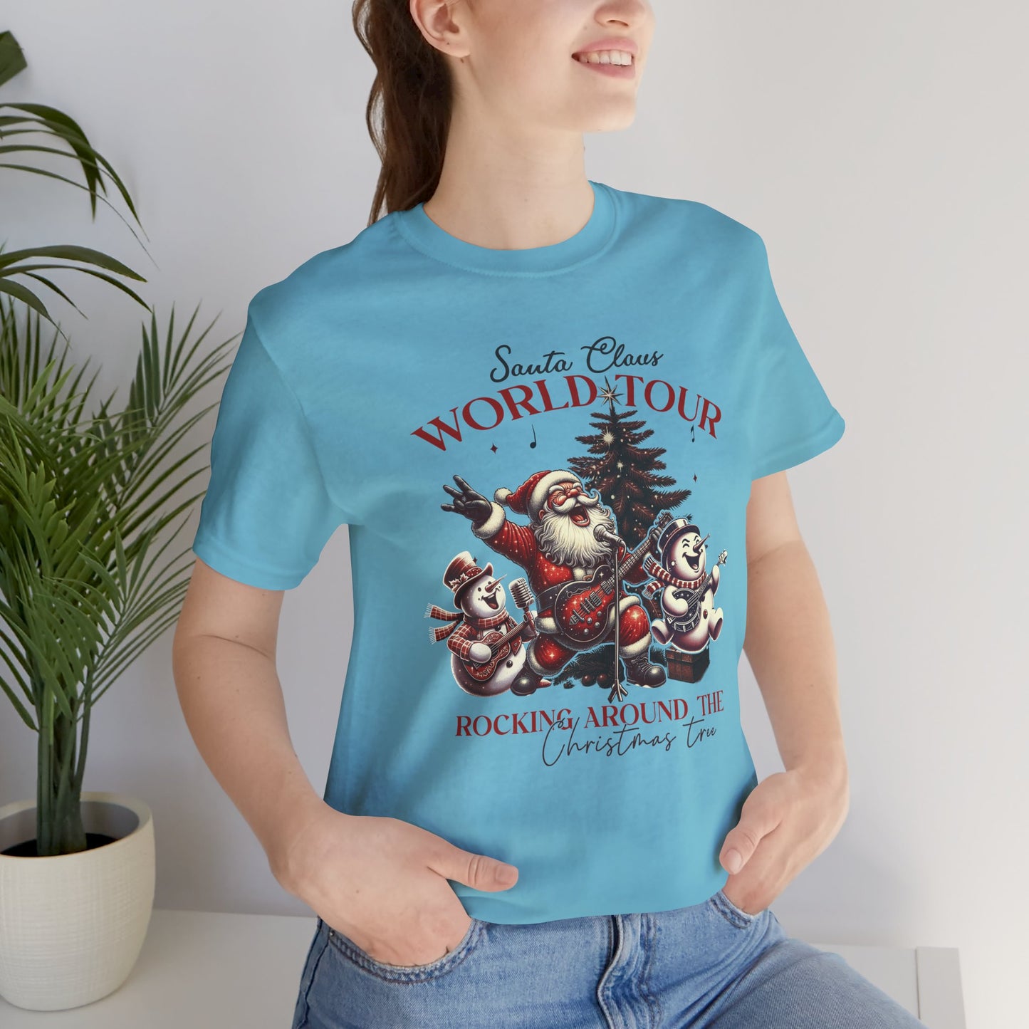 Santa Rocking Around the Christmas Tree Unisex Jersey Short Sleeve T-shirt - sizes S - 3X
