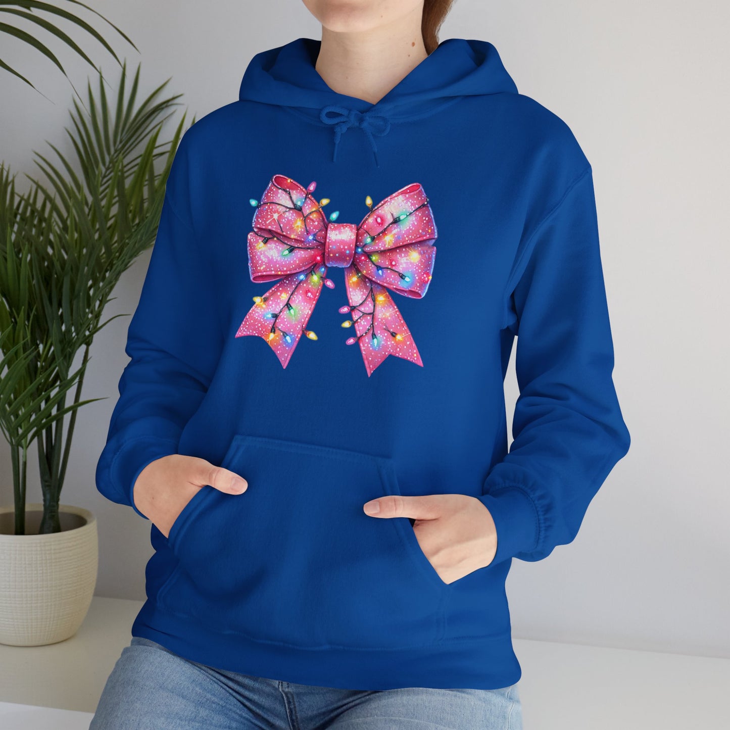 Pink Christmas Bow Heavy Blend Hoodie - Festive Unisex Sweatshirt - sizes S - 5X
