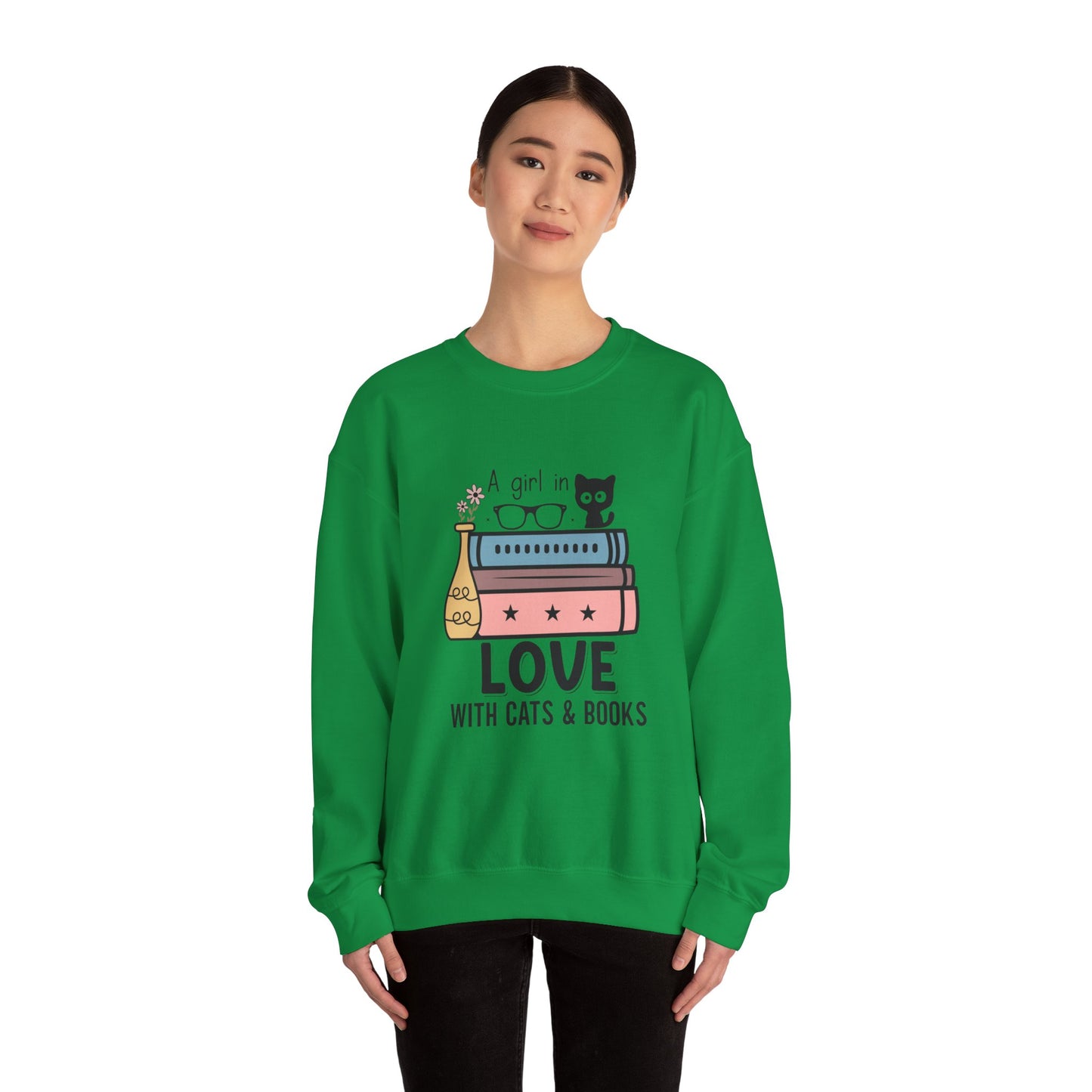 Just a Girl in Love with Cats and Books Unisex Heavy Blend™ Crewneck Sweatshirt - S - 3X sizes