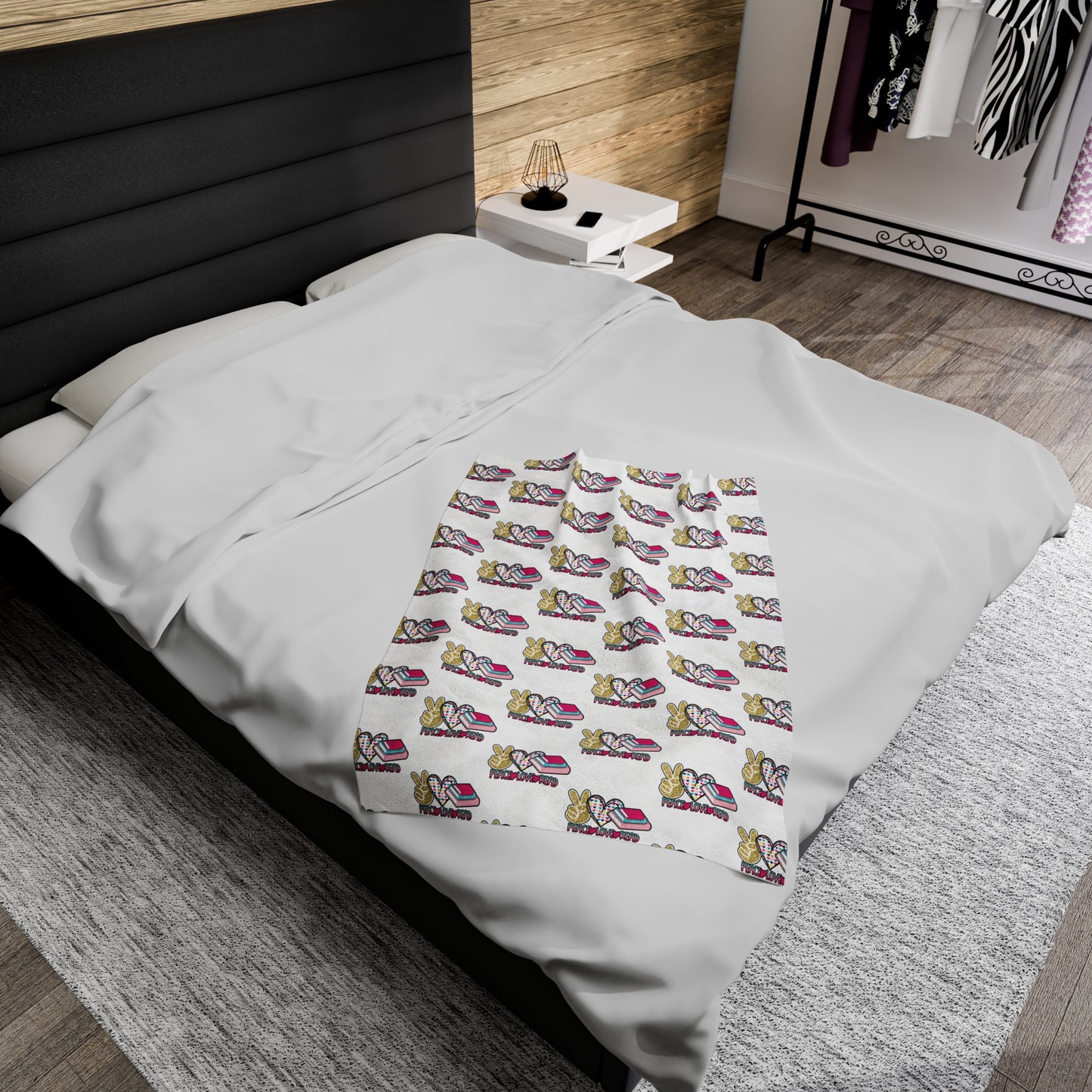 Peace, Love, Read Velveteen Plush Blanket
