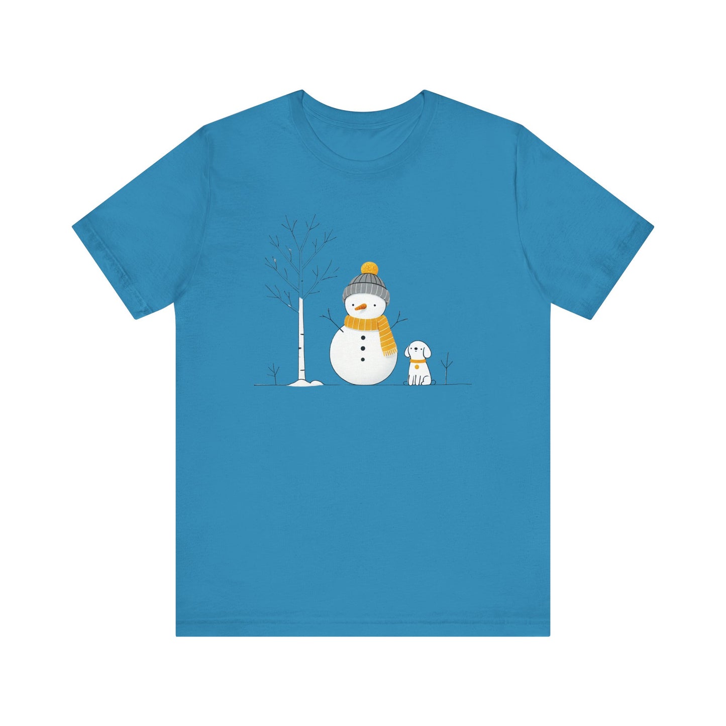 Snowman and dog winter scene Unisex Jersey Short Sleeve Tee - sizes S - 3X
