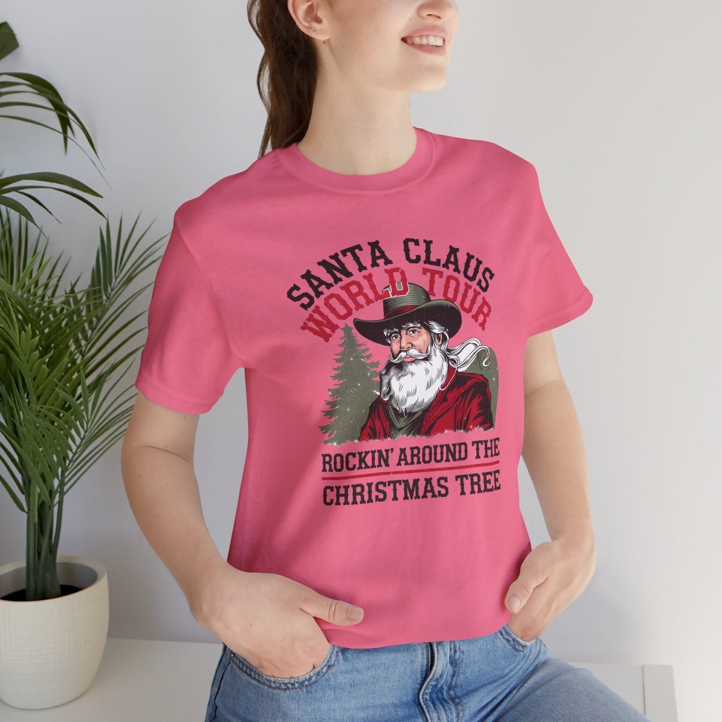 Santa's World Tour Rocking around the Christmas Tree Unisex Jersey Short Sleeve Tee - sizes S - 3X