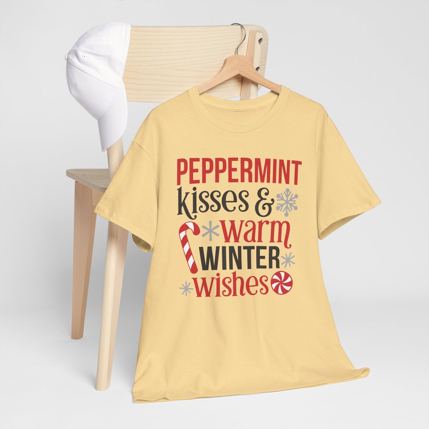 Peppermint Kisses and warm winter wishes Unisex Heavy Cotton Tee - sizes S - 5X