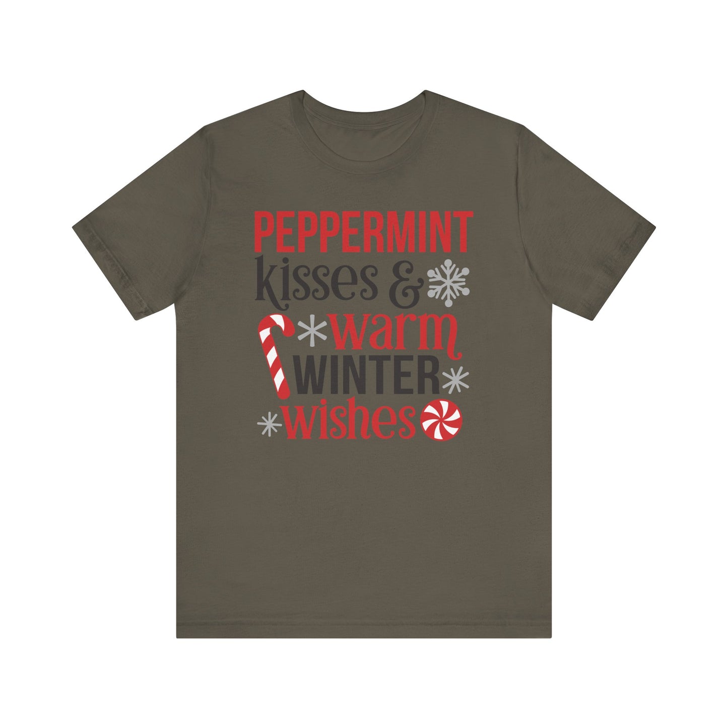 Peppermint Kisses and Warm Winter wishes Unisex Jersey Short Sleeve T-shirt - sizes S - 3X