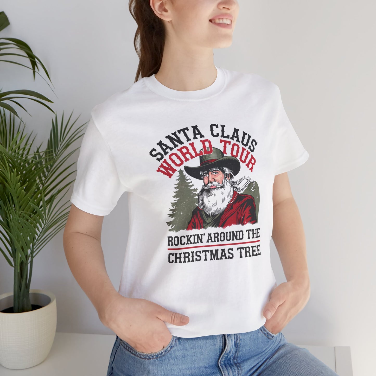 Santa's World Tour Rocking around the Christmas Tree Unisex Jersey Short Sleeve Tee - sizes S - 3X