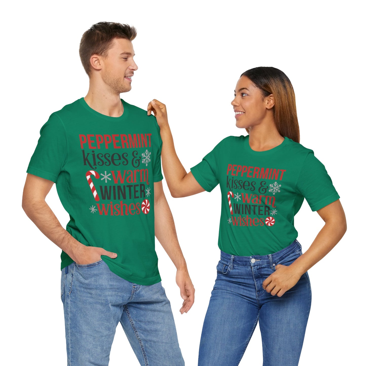Peppermint Kisses and Warm Winter wishes Unisex Jersey Short Sleeve T-shirt - sizes S - 3X