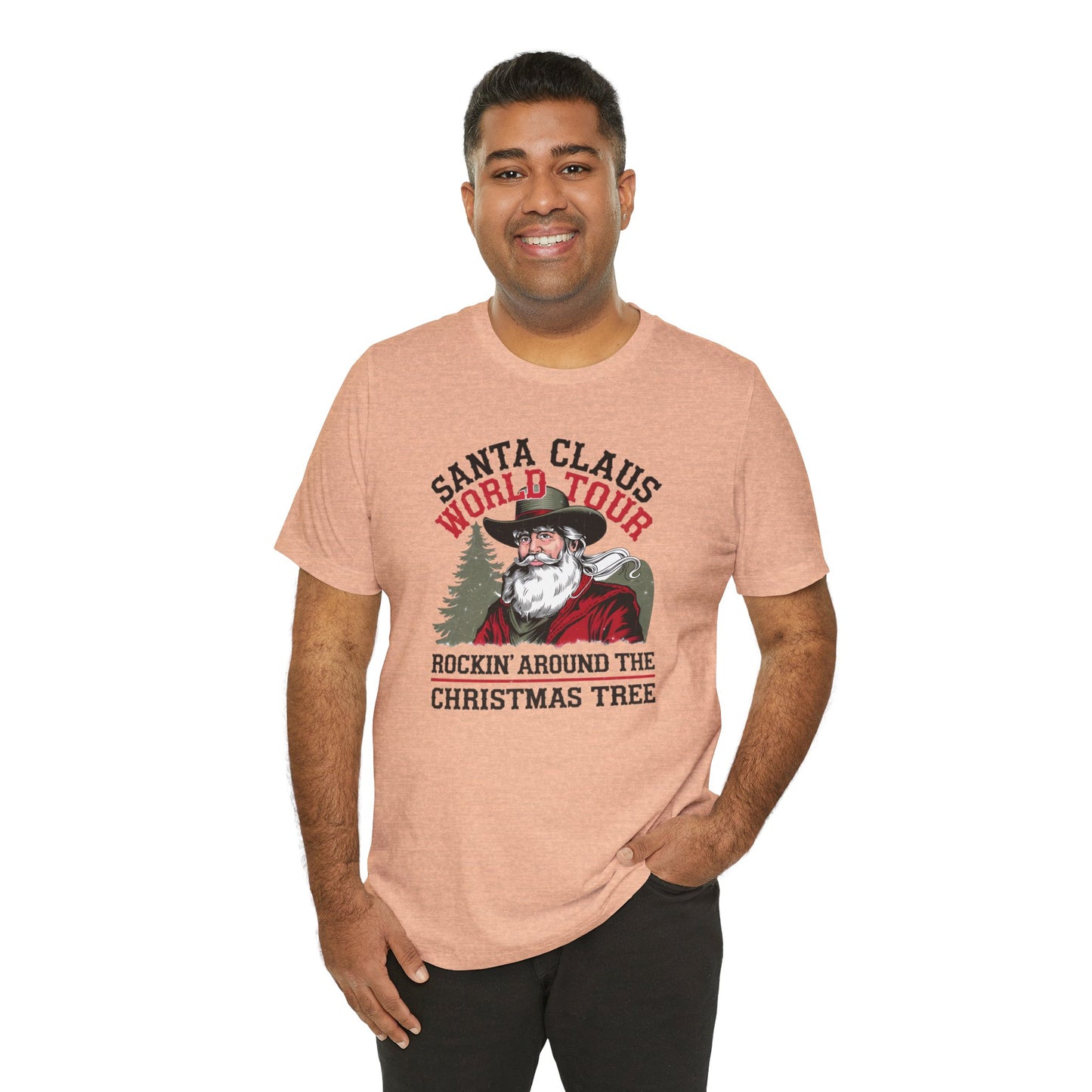 Santa's World Tour Rocking around the Christmas Tree Unisex Jersey Short Sleeve Tee - sizes S - 3X