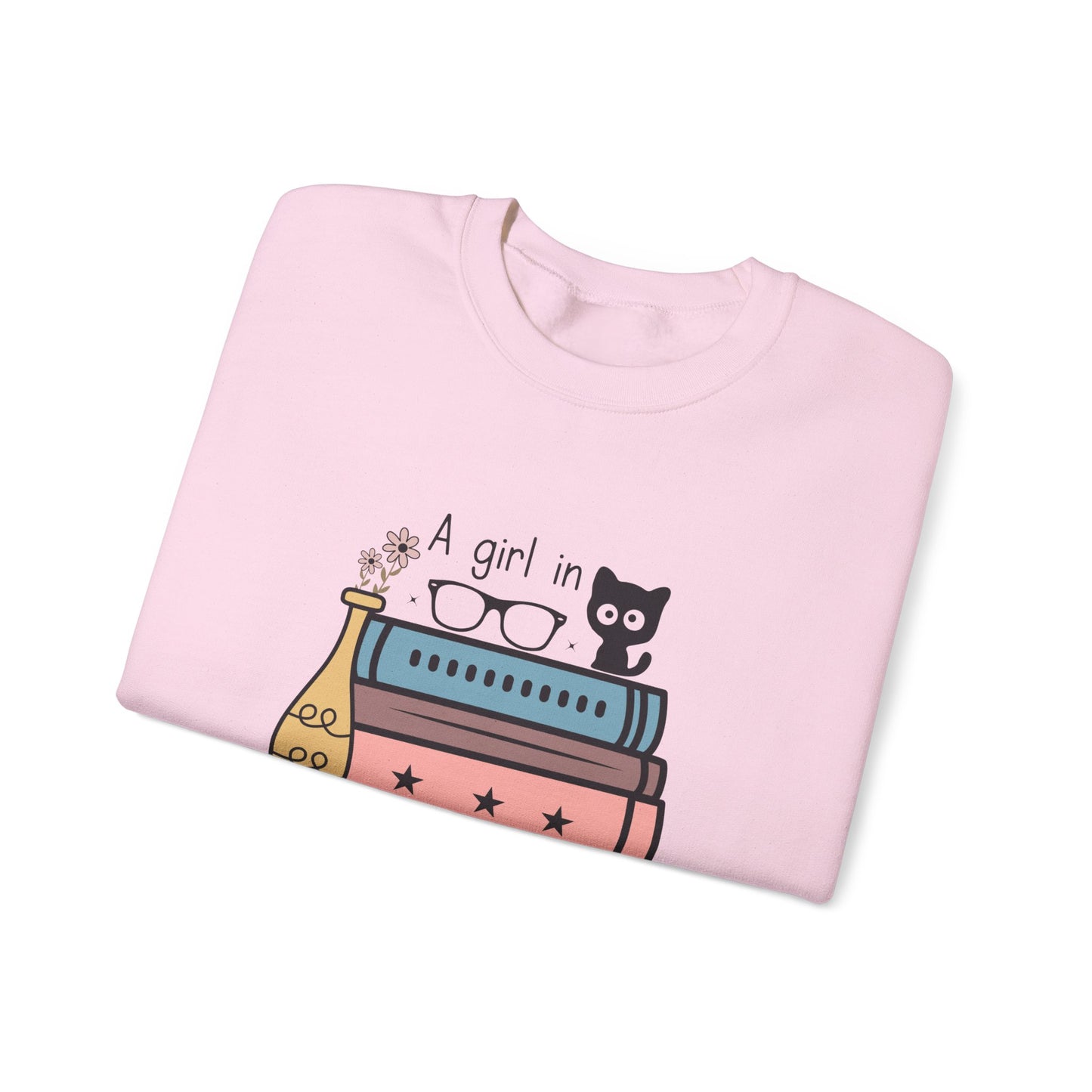 Just a Girl in Love with Cats and Books Unisex Heavy Blend™ Crewneck Sweatshirt - S - 3X sizes