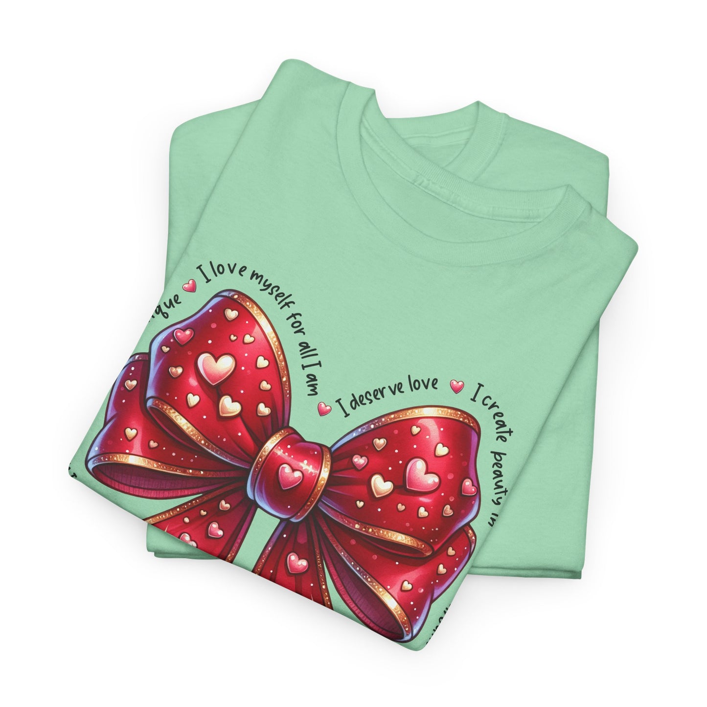 Bow Unisex Heavy Cotton Tee - Valentine's Day, Fun and Inspiring Girly Design