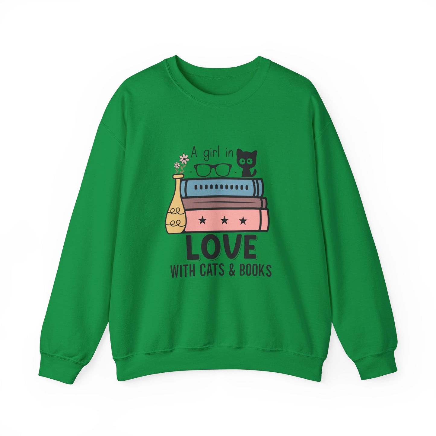 Just a Girl in Love with Cats and Books Unisex Heavy Blend™ Crewneck Sweatshirt - S - 3X sizes