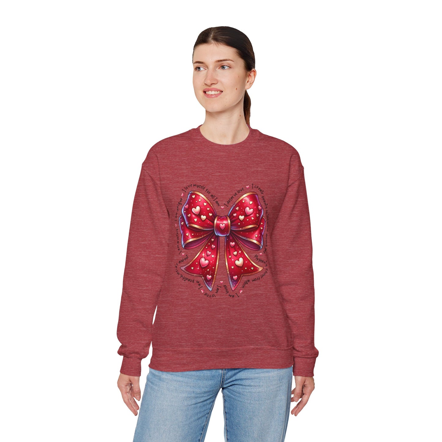 Bow Unisex Heavy Blend Crewneck Sweatshirt - Valentine's Day Warm & Cozy Girly Design