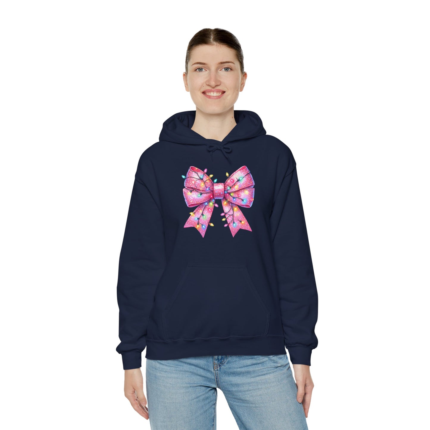 Pink Christmas Bow Heavy Blend Hoodie - Festive Unisex Sweatshirt - sizes S - 5X
