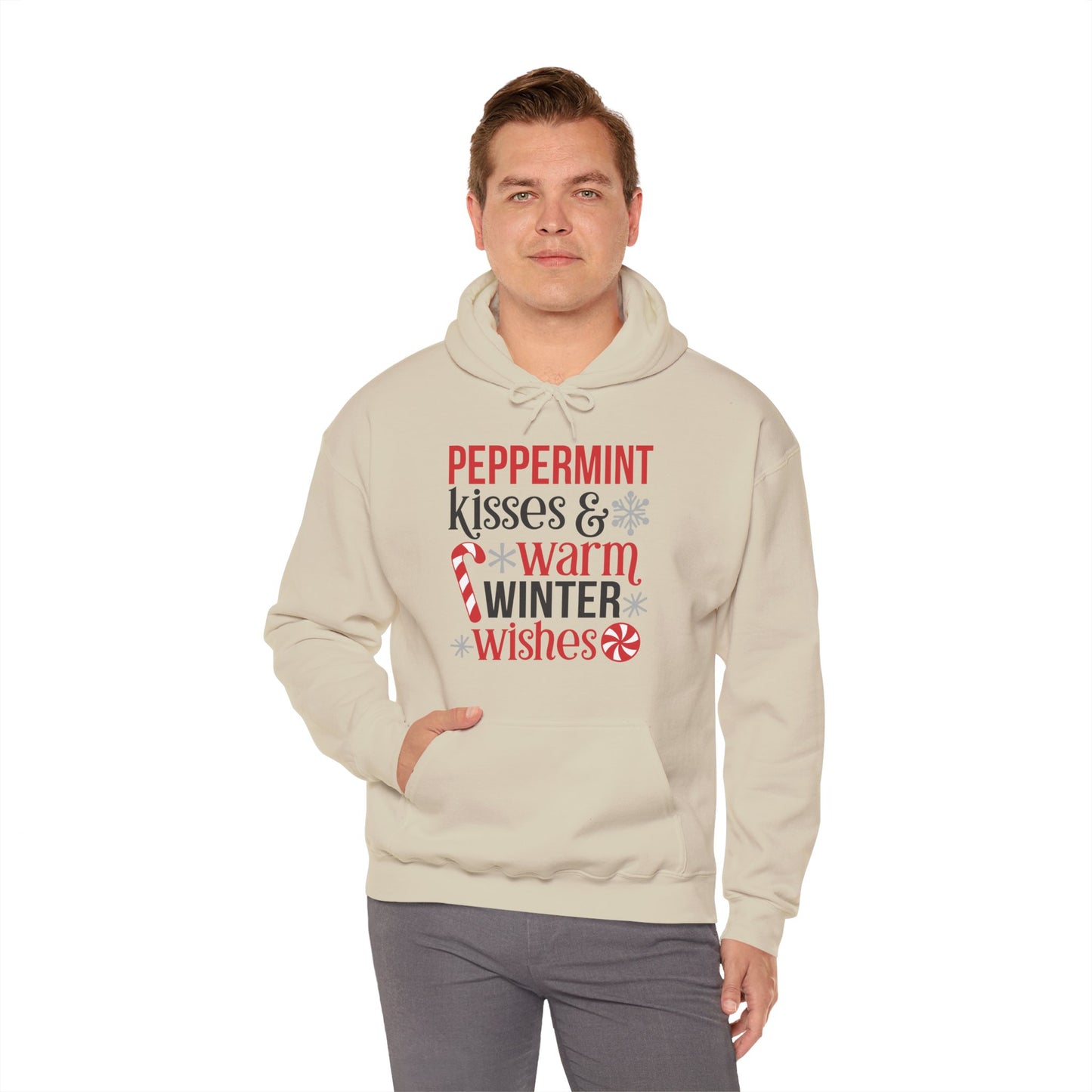 Peppermint Kisses and Warm Winter Wishes Unisex Heavy Blend™ Hooded Sweatshirt - sizes S - 3X