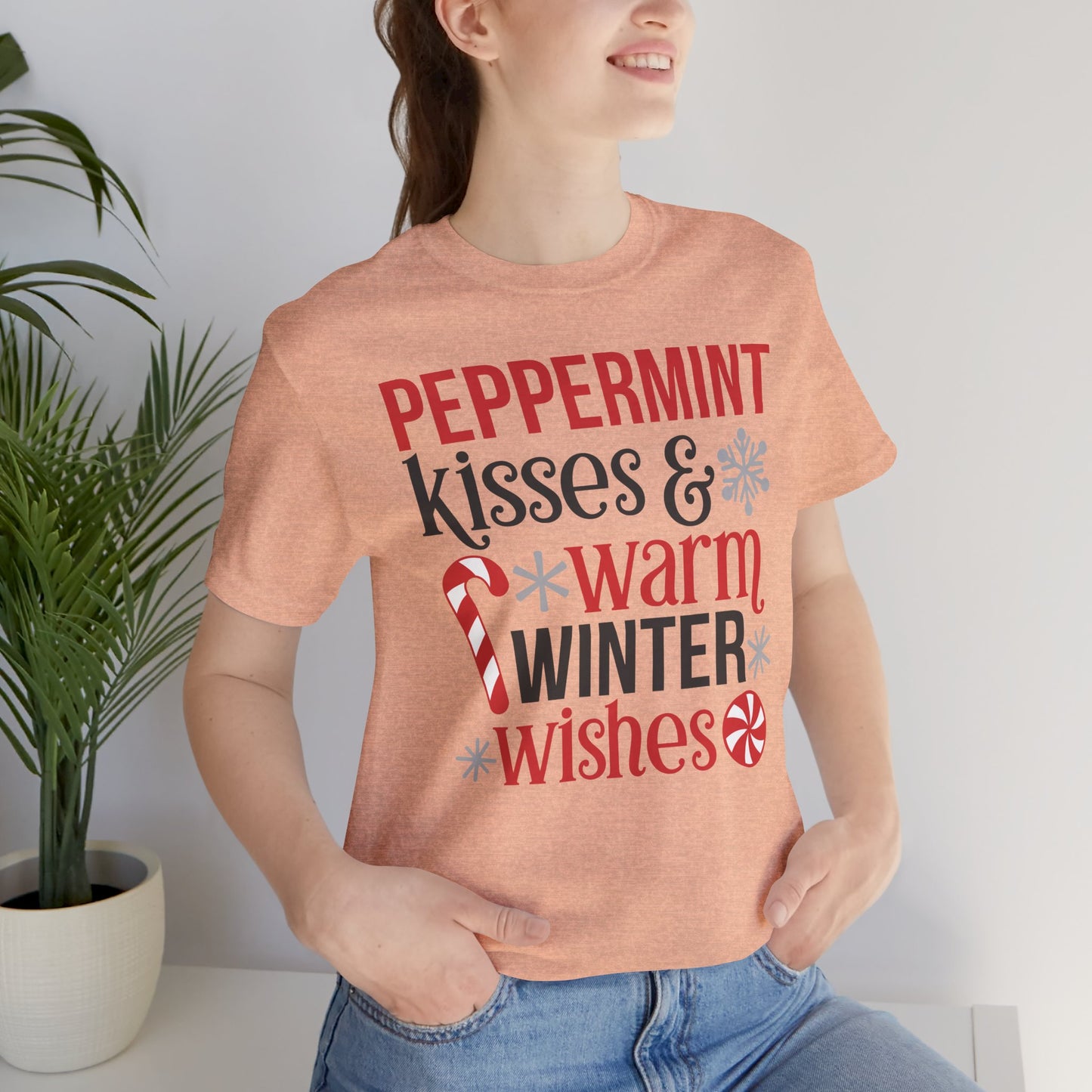 Peppermint Kisses and Warm Winter wishes Unisex Jersey Short Sleeve T-shirt - sizes S - 3X