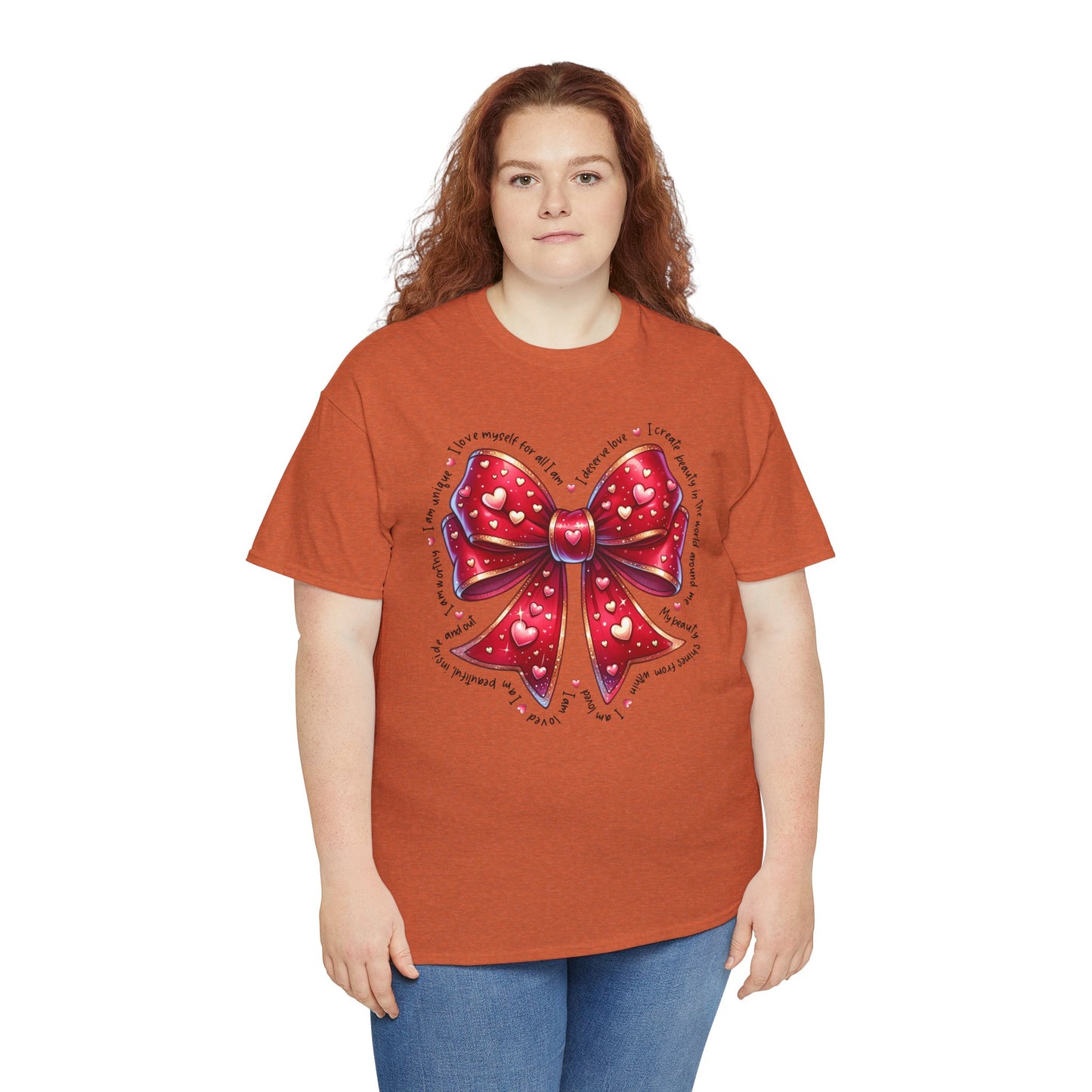 Bow Unisex Heavy Cotton Tee - Valentine's Day, Fun and Inspiring Girly Design