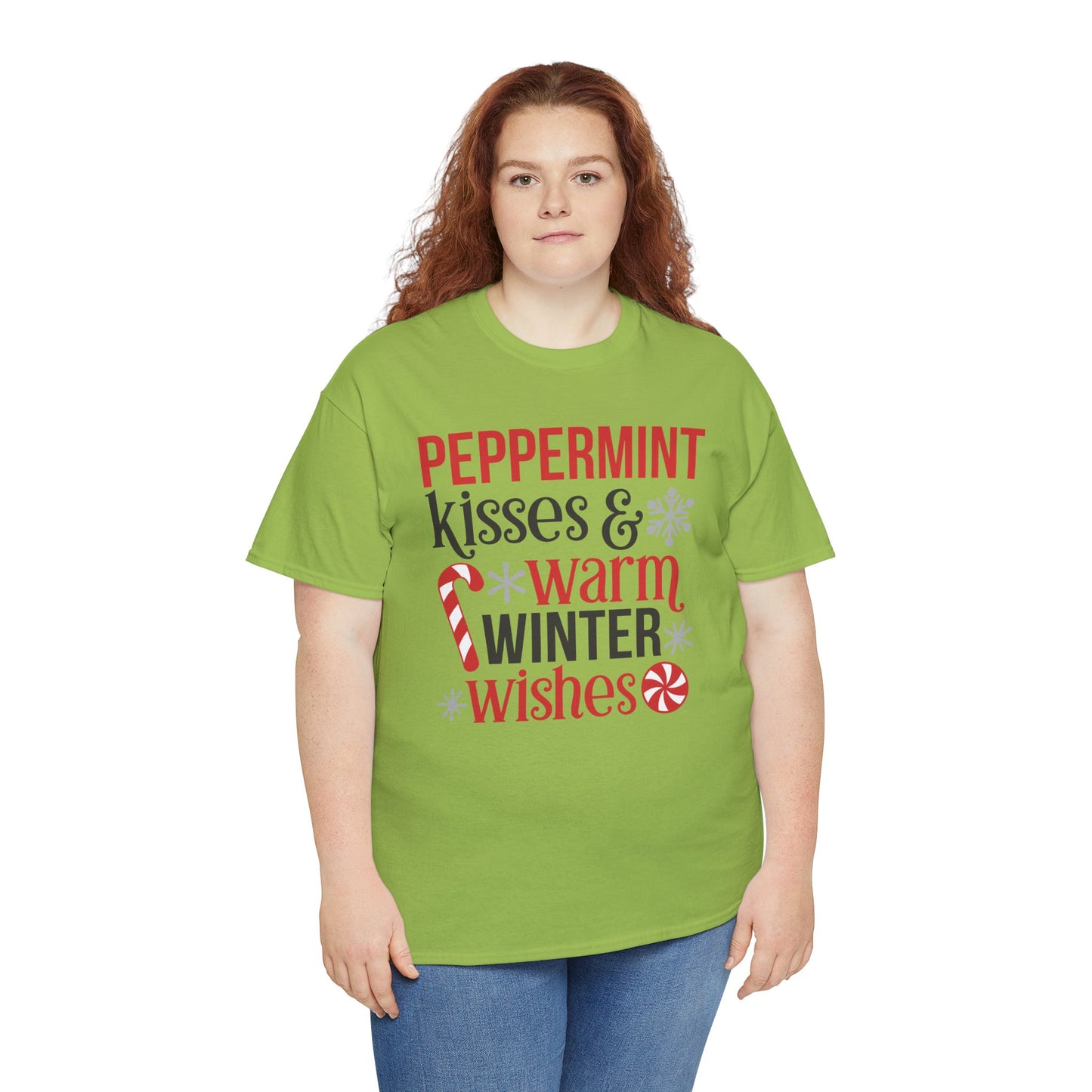 Peppermint Kisses and warm winter wishes Unisex Heavy Cotton Tee - sizes S - 5X
