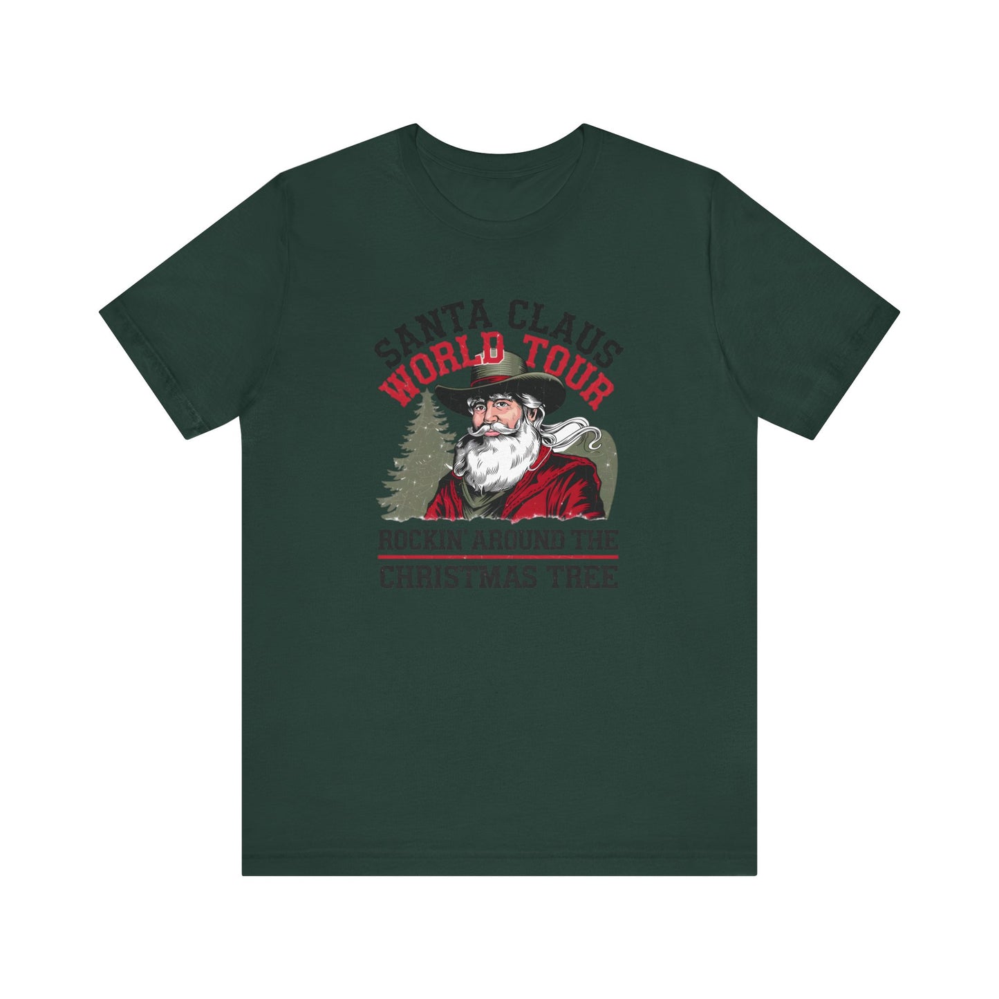 Santa Claus World tour Unisex Jersey Short Sleeve Tee - sizes S - 3X - Rocking around the Christmas Tree