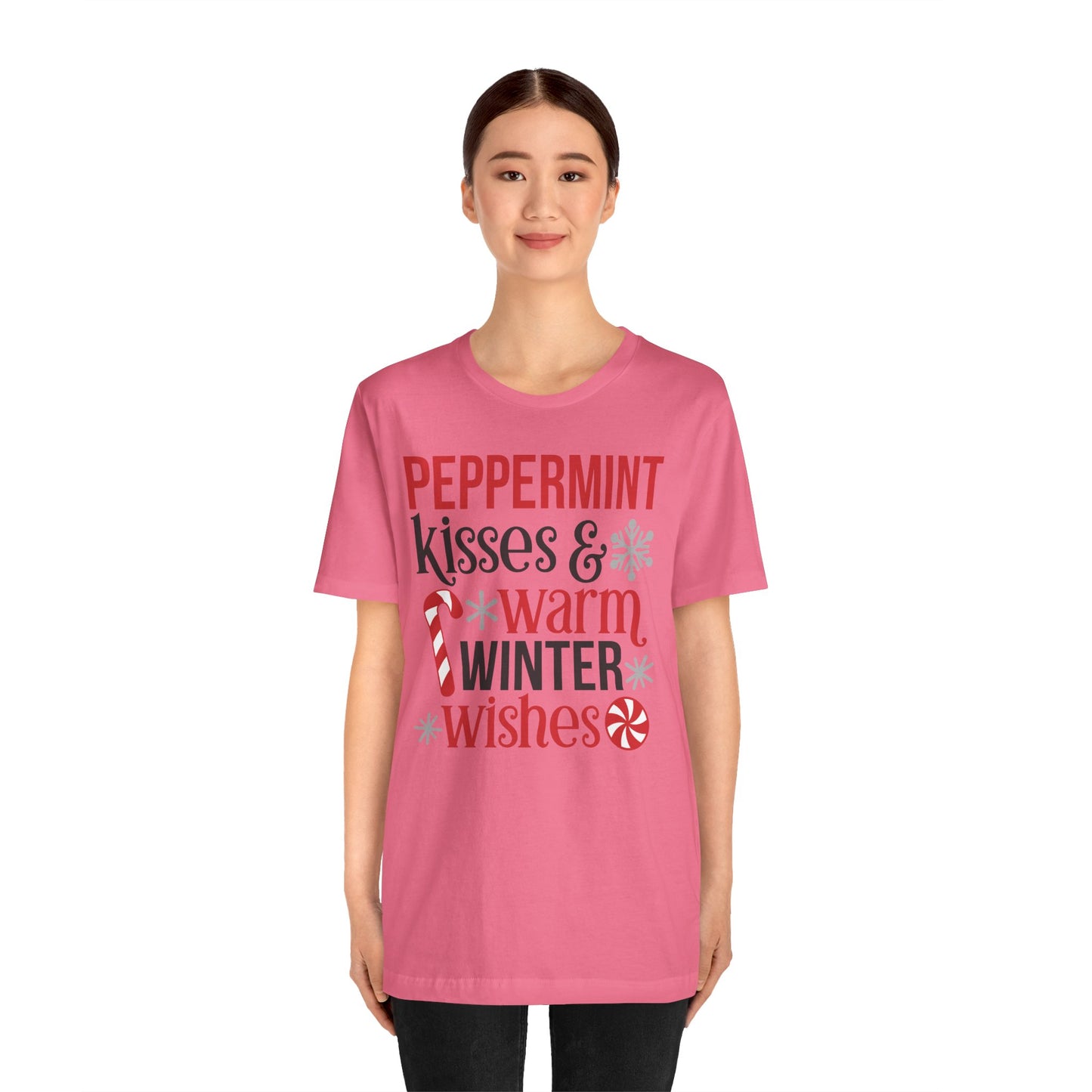 Peppermint Kisses and Warm Winter wishes Unisex Jersey Short Sleeve T-shirt - sizes S - 3X