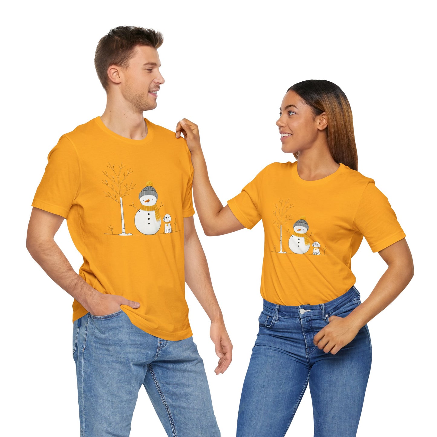 Snowman and dog winter scene Unisex Jersey Short Sleeve Tee - sizes S - 3X