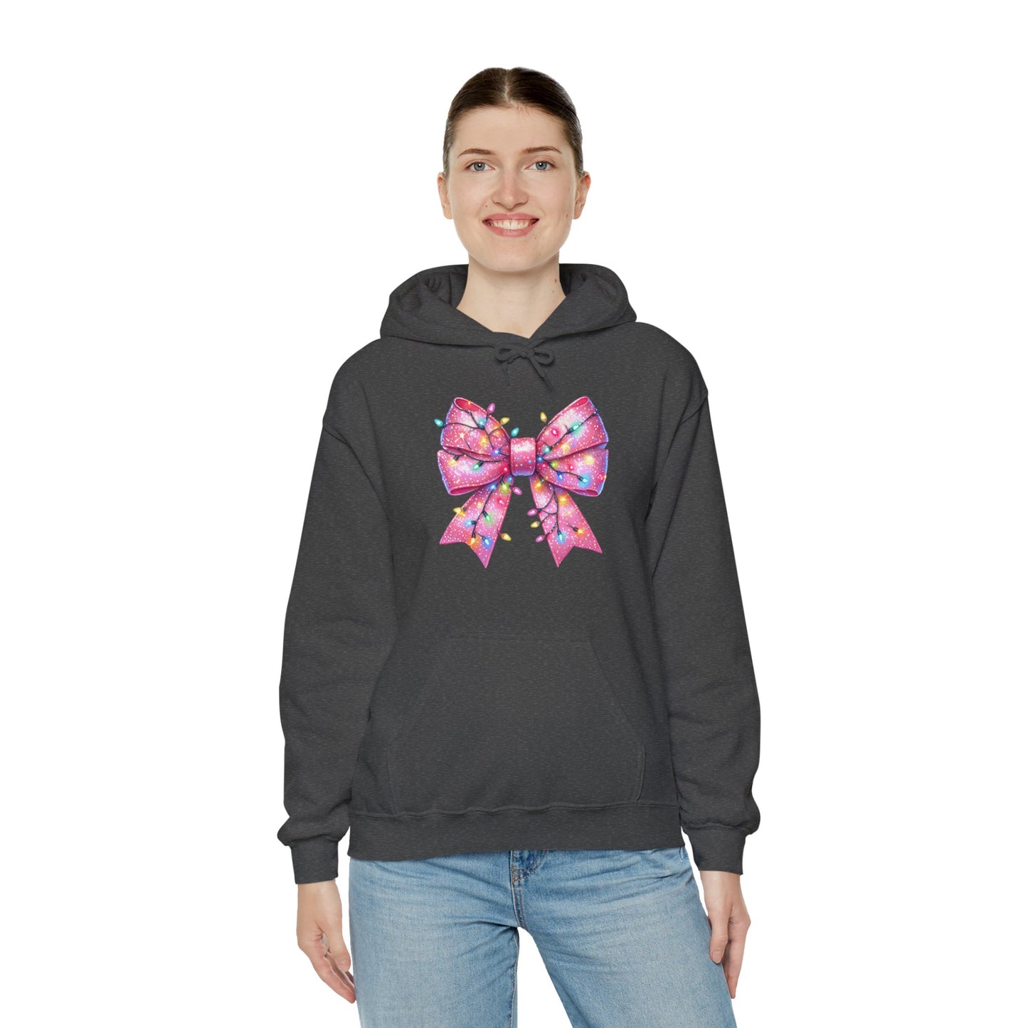 Pink Christmas Bow Heavy Blend Hoodie - Festive Unisex Sweatshirt - sizes S - 5X