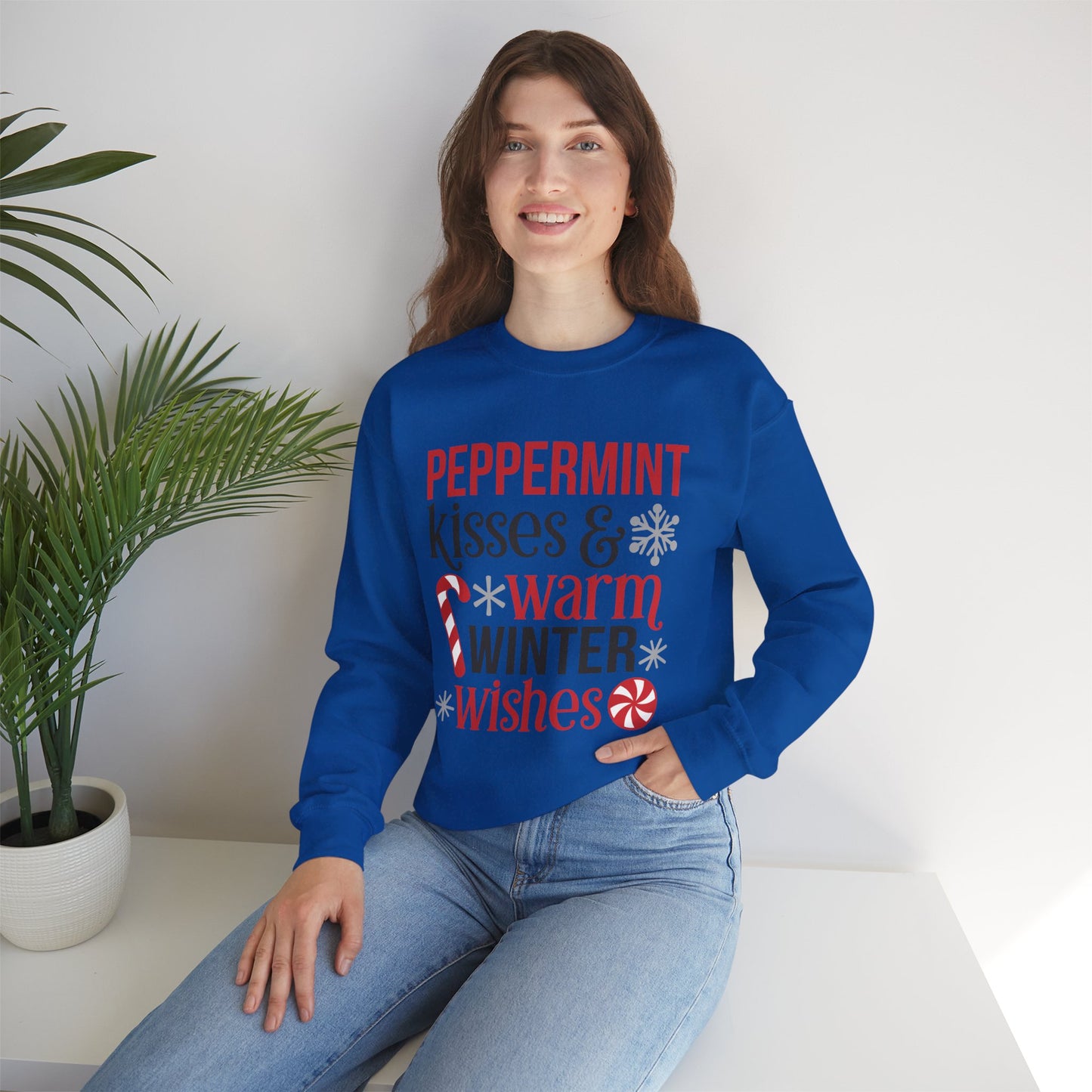 Peppermint Kisses and Warm Winter Wishes Unisex Heavy Blend™ Crewneck Sweatshirt - sizes S - 3X