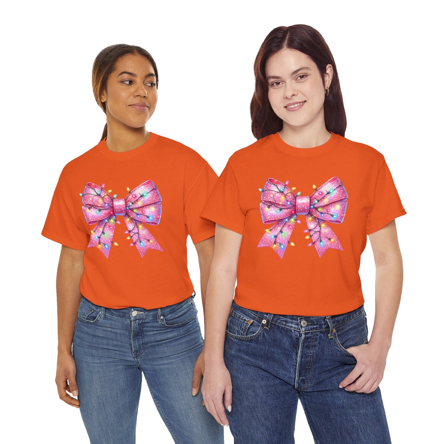 Pink Christmas Bow with lights Unisex Heavy Cotton Tee - sizes S - 5X