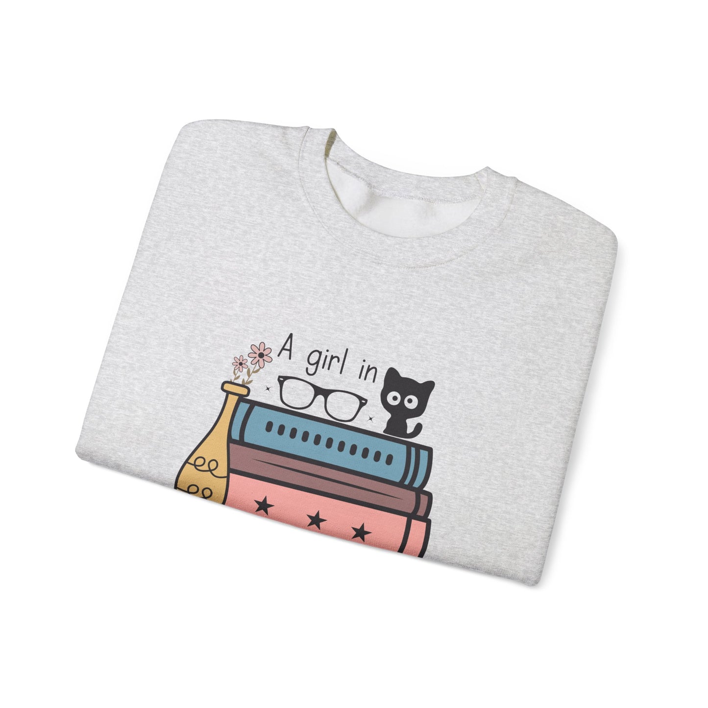 Just a Girl in Love with Cats and Books Unisex Heavy Blend™ Crewneck Sweatshirt - S - 3X sizes