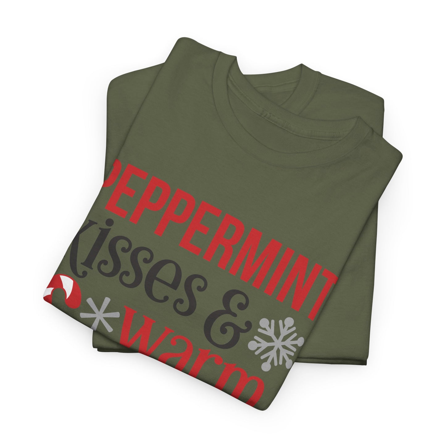 Peppermint Kisses and warm Winter wishes Unisex Heavy Cotton T-shirt - Christmas Winter Fun Cute Holiday Tee - sizes S - 3X