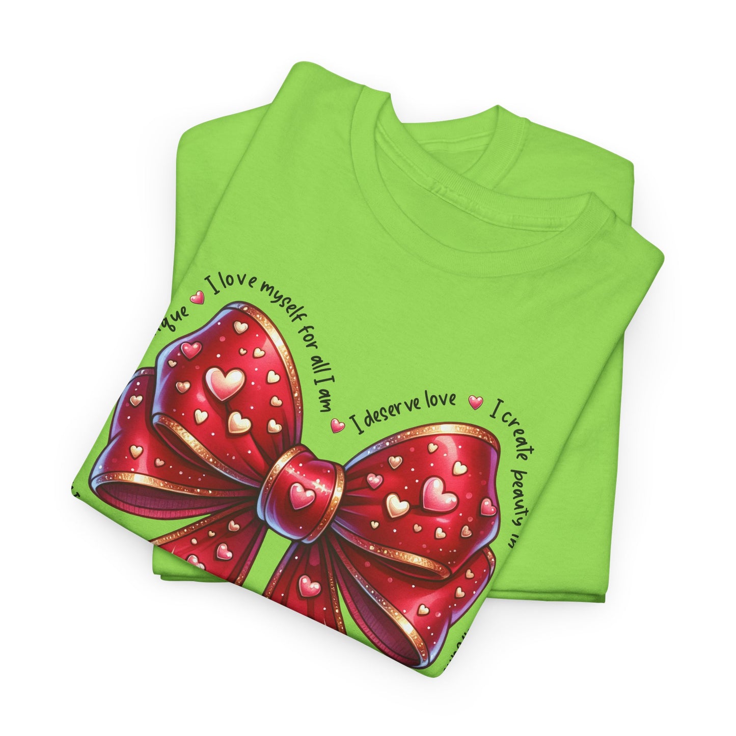 Bow Unisex Heavy Cotton Tee - Valentine's Day, Fun and Inspiring Girly Design