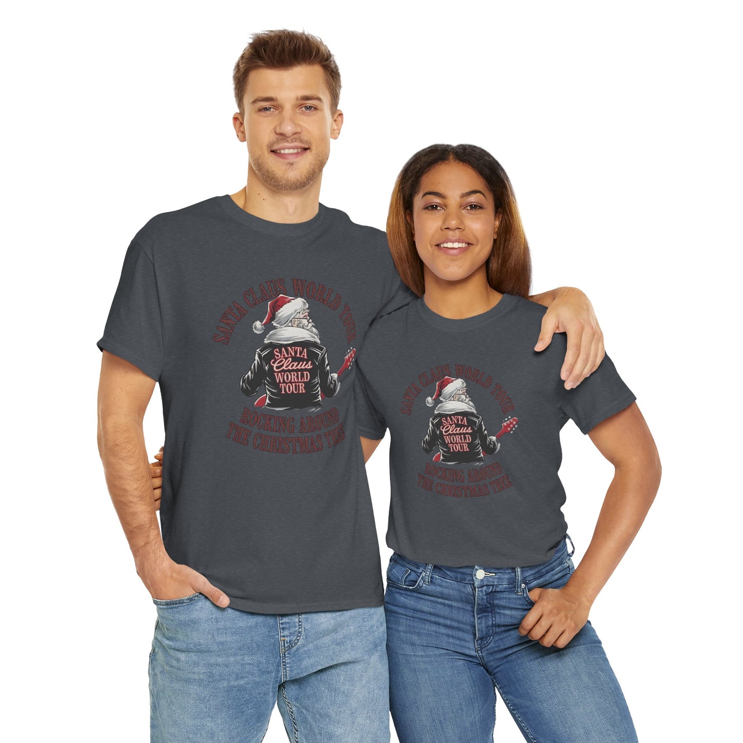Santa Claus World Tour Unisex Heavy Cotton Tee - sizes S - 3X - Rocking around the Christmas Tree