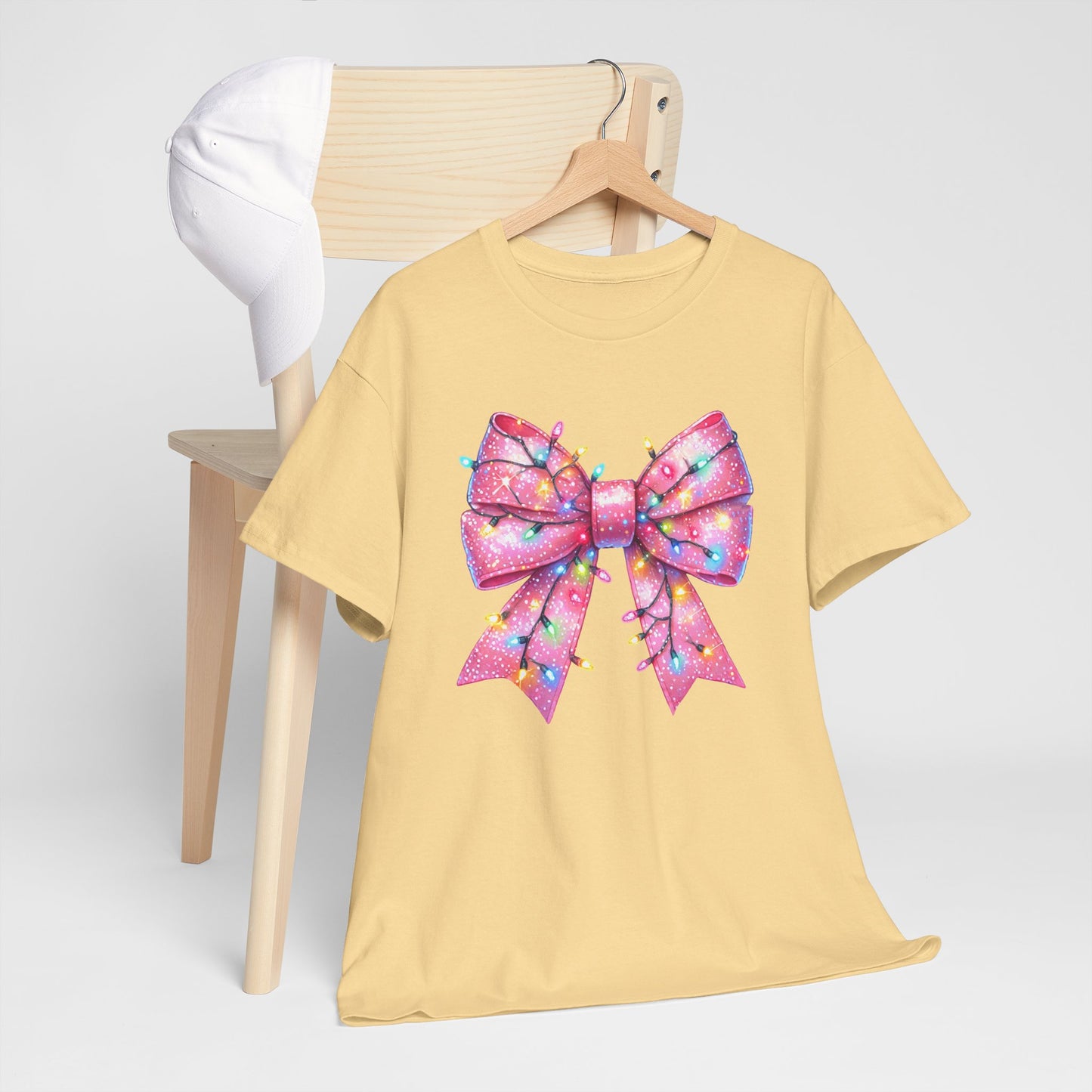 Pink Christmas Bow with lights Unisex Heavy Cotton Tee - sizes S - 5X