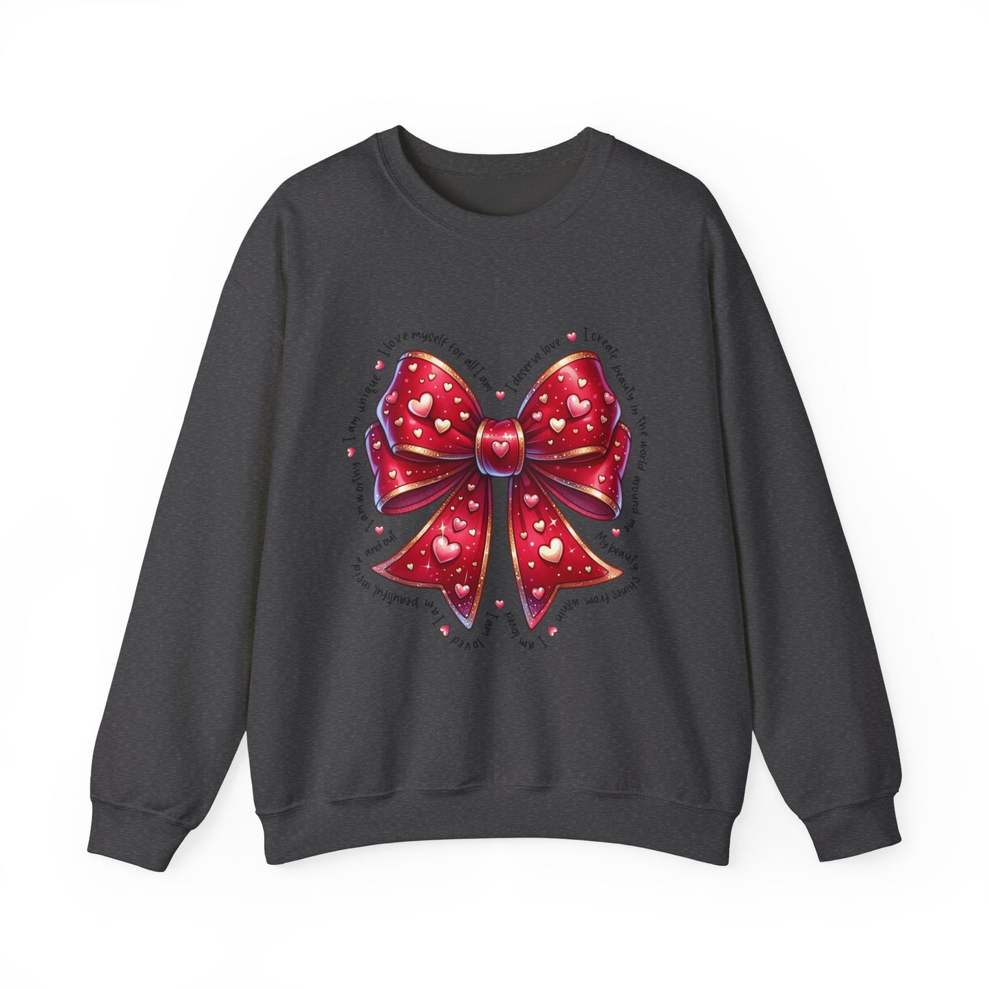 Bow Unisex Heavy Blend Crewneck Sweatshirt - Valentine's Day Warm & Cozy Girly Design