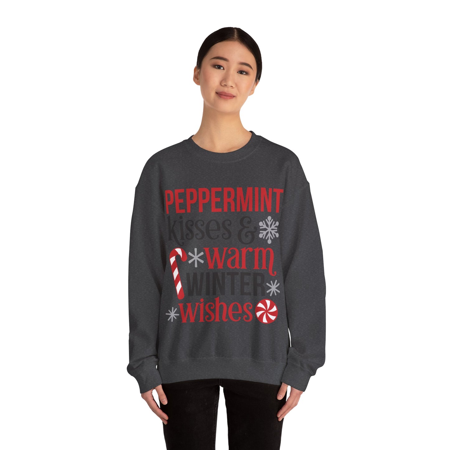 Peppermint Kisses and Warm Winter Wishes Unisex Heavy Blend™ Crewneck Sweatshirt - sizes S - 5X