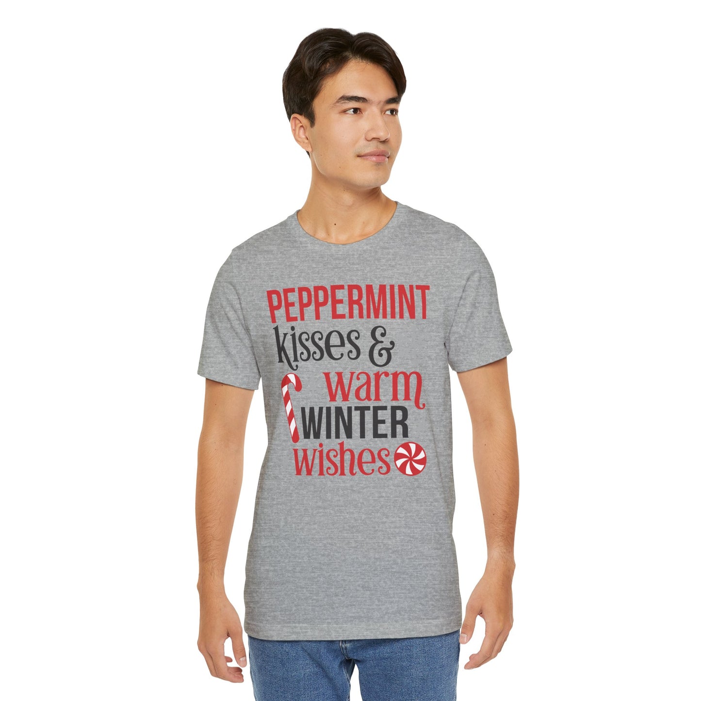 Peppermint Kisses and Warm Winter wishes Unisex Jersey Short Sleeve T-shirt - sizes S - 3X