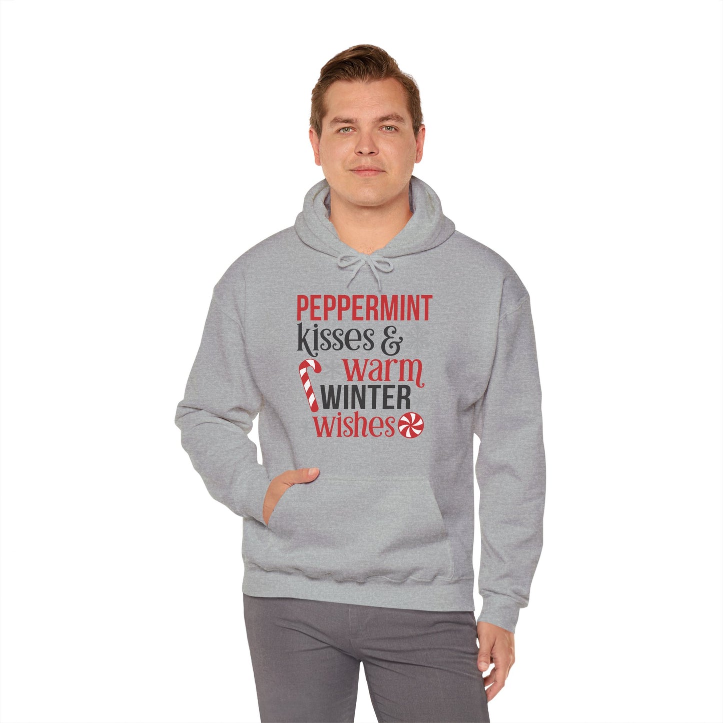 Peppermint Kisses and Warm Winter Wishes Unisex Heavy Blend™ Hooded Sweatshirt - sizes S - 3X