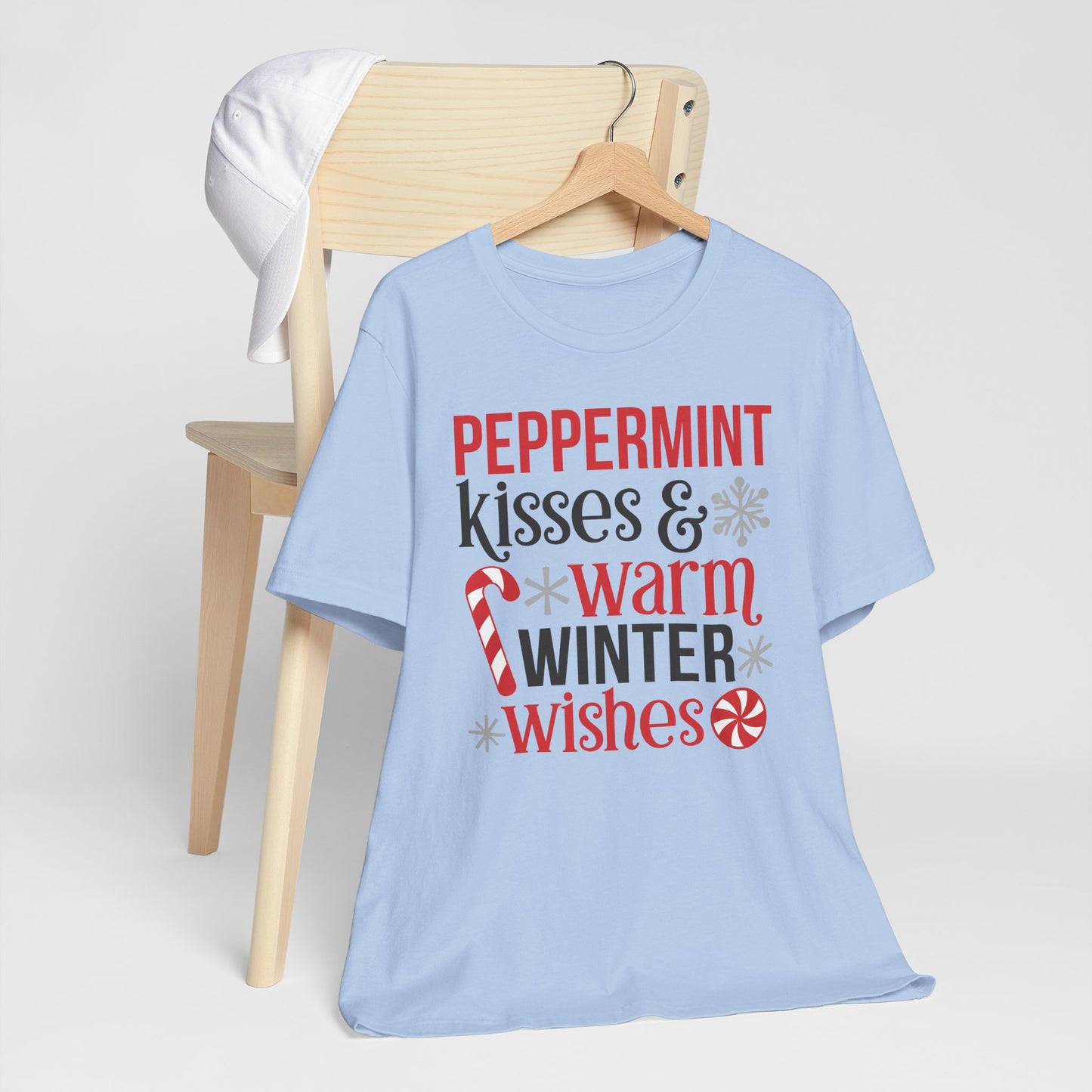 Peppermint Kisses and Warm Winter wishes Unisex Jersey Short Sleeve T-shirt - sizes S - 3X