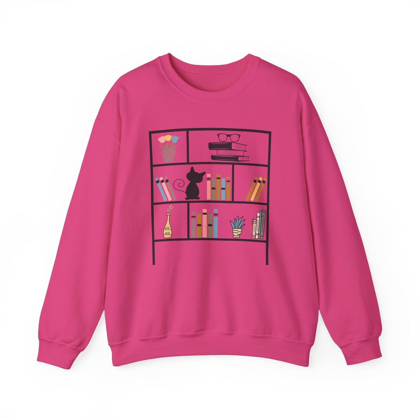 Unisex Heavy Blend™ Crewneck Sweatshirt - cute bookshelf with cat - sizes S - 3X