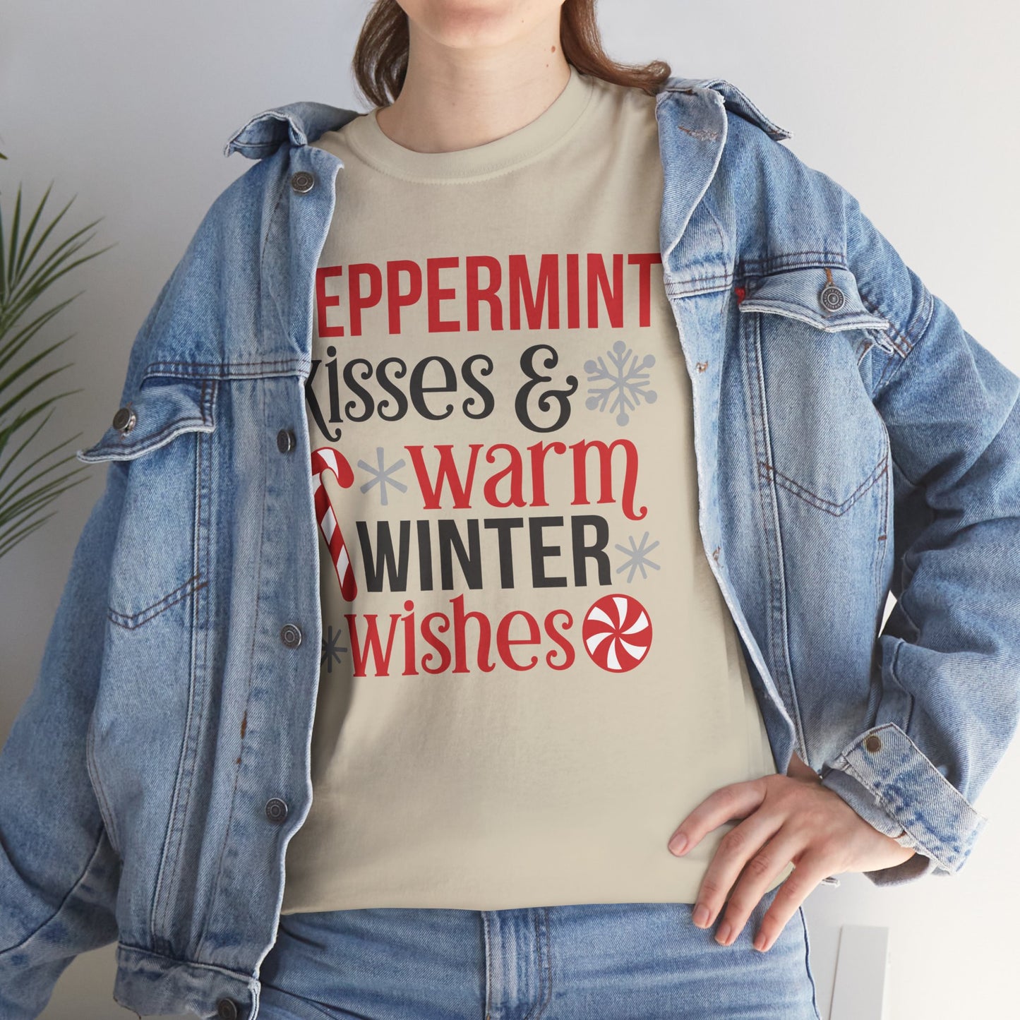 Peppermint Kisses and warm winter wishes Unisex Heavy Cotton Tee - sizes S - 5X