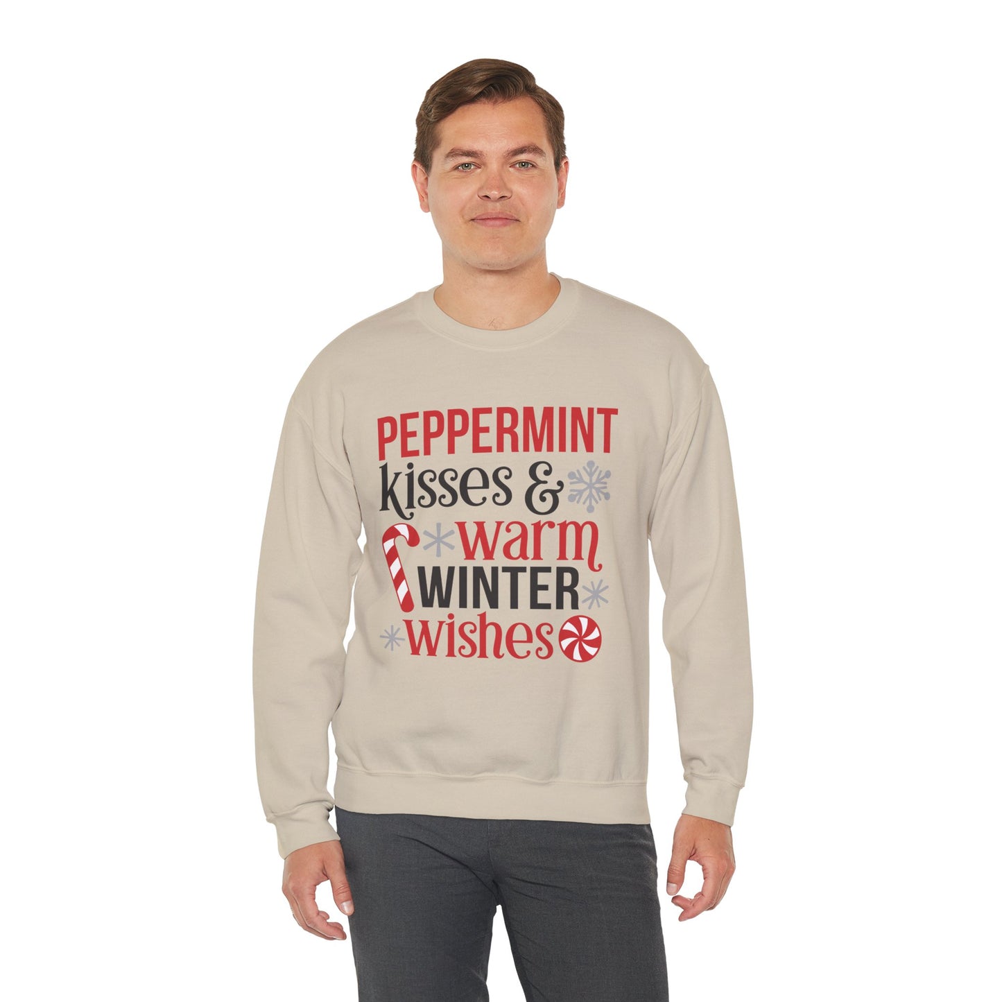 Peppermint Kisses and Warm Winter Wishes Unisex Heavy Blend™ Crewneck Sweatshirt - sizes S - 3X