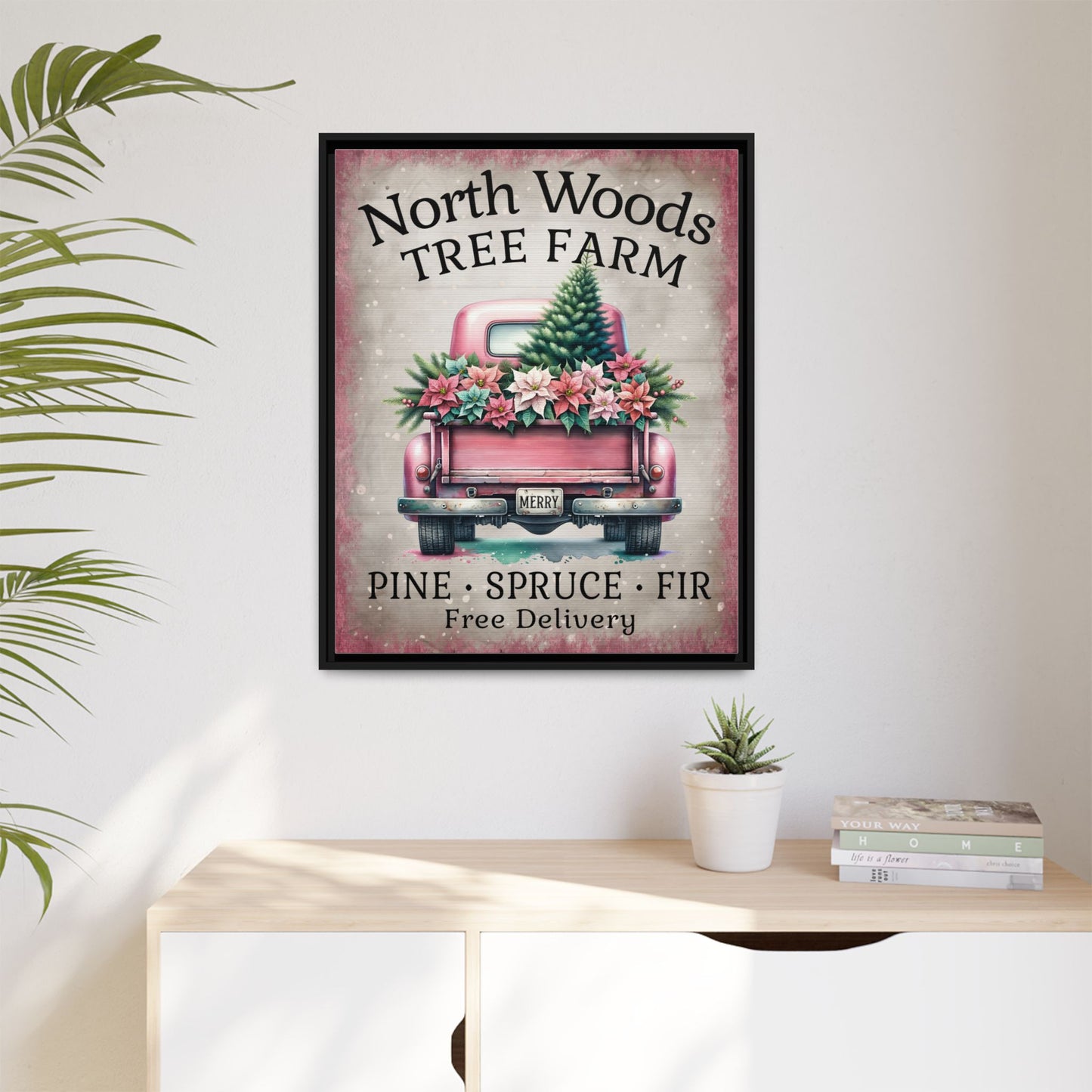 North Woods Tree Farm Matte Canvas, Framed (Multi-color)