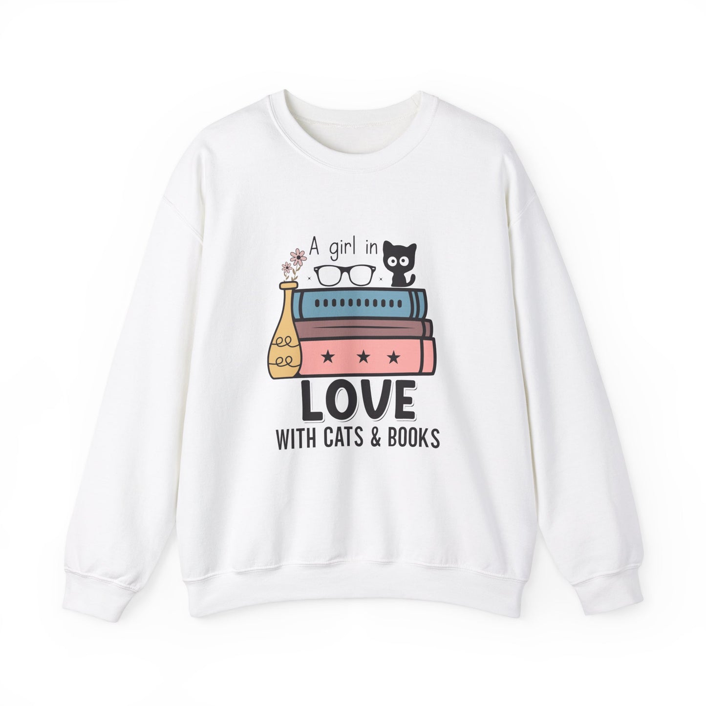 Just a Girl in Love with Cats and Books Unisex Heavy Blend™ Crewneck Sweatshirt - S - 3X sizes